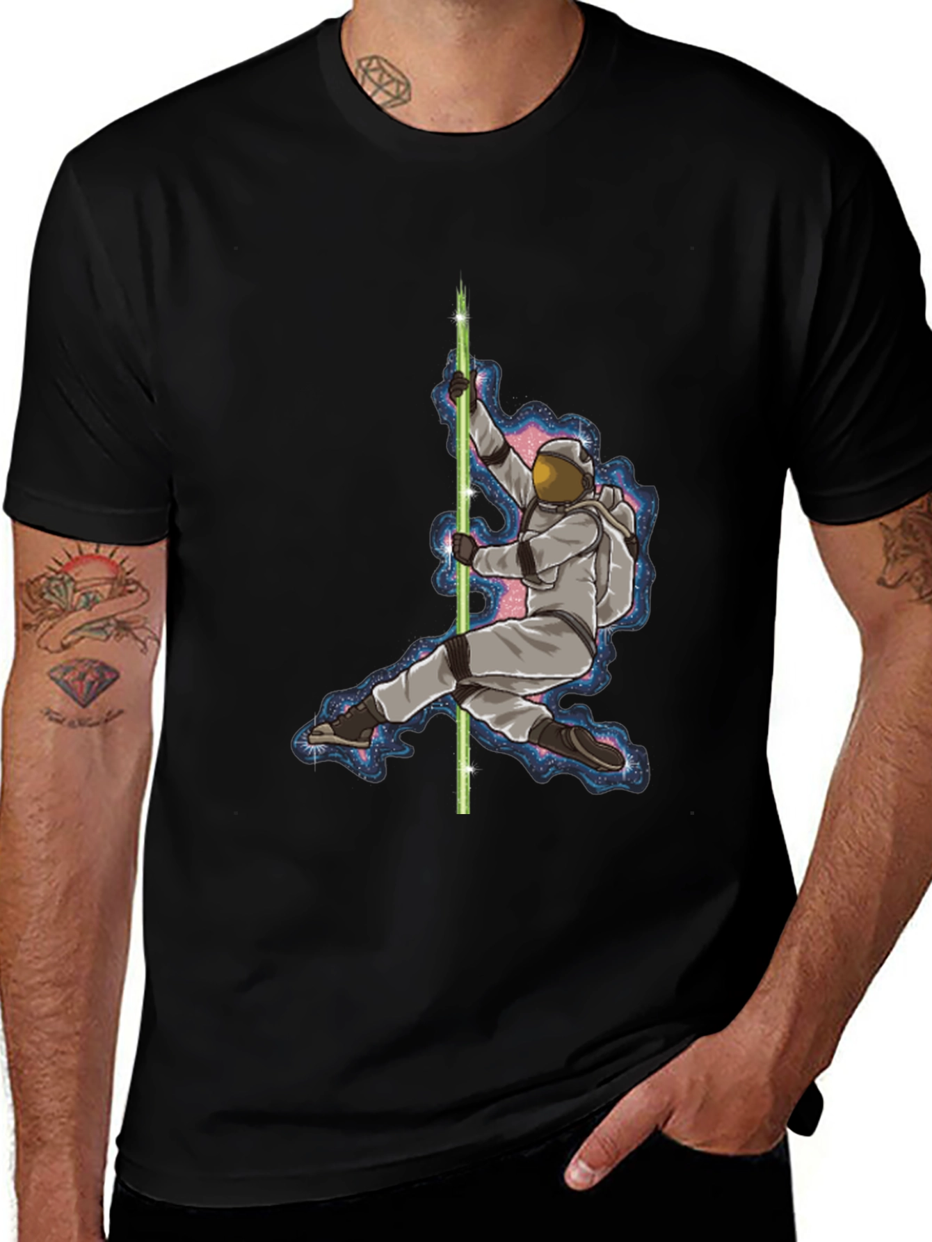 Variant 18 of Astronaut Pole Dance Graphic Tee - Black Cotton Shirt