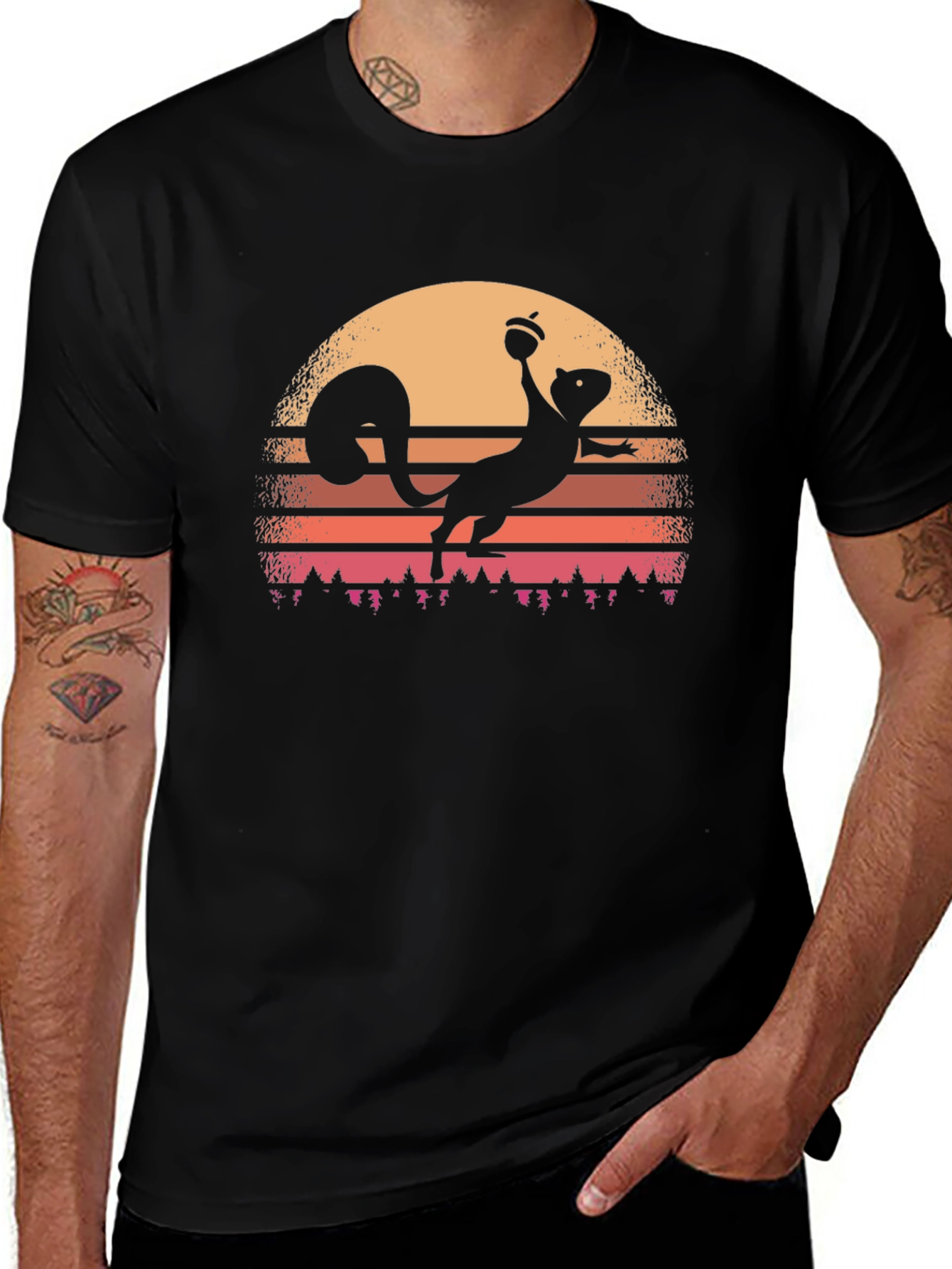 Black Sunset Squirrel T-Shirt main image