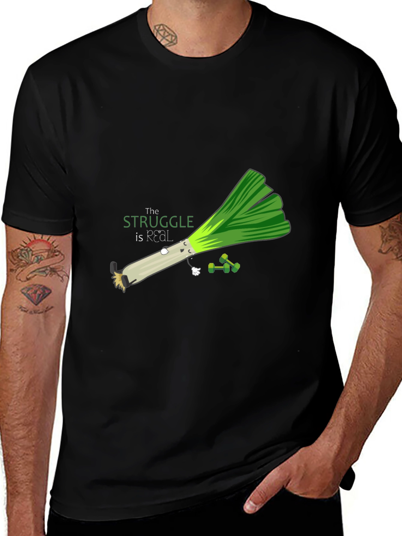 Variant 12 of Funny Leek Workout T-Shirt - The Struggle Is Real!