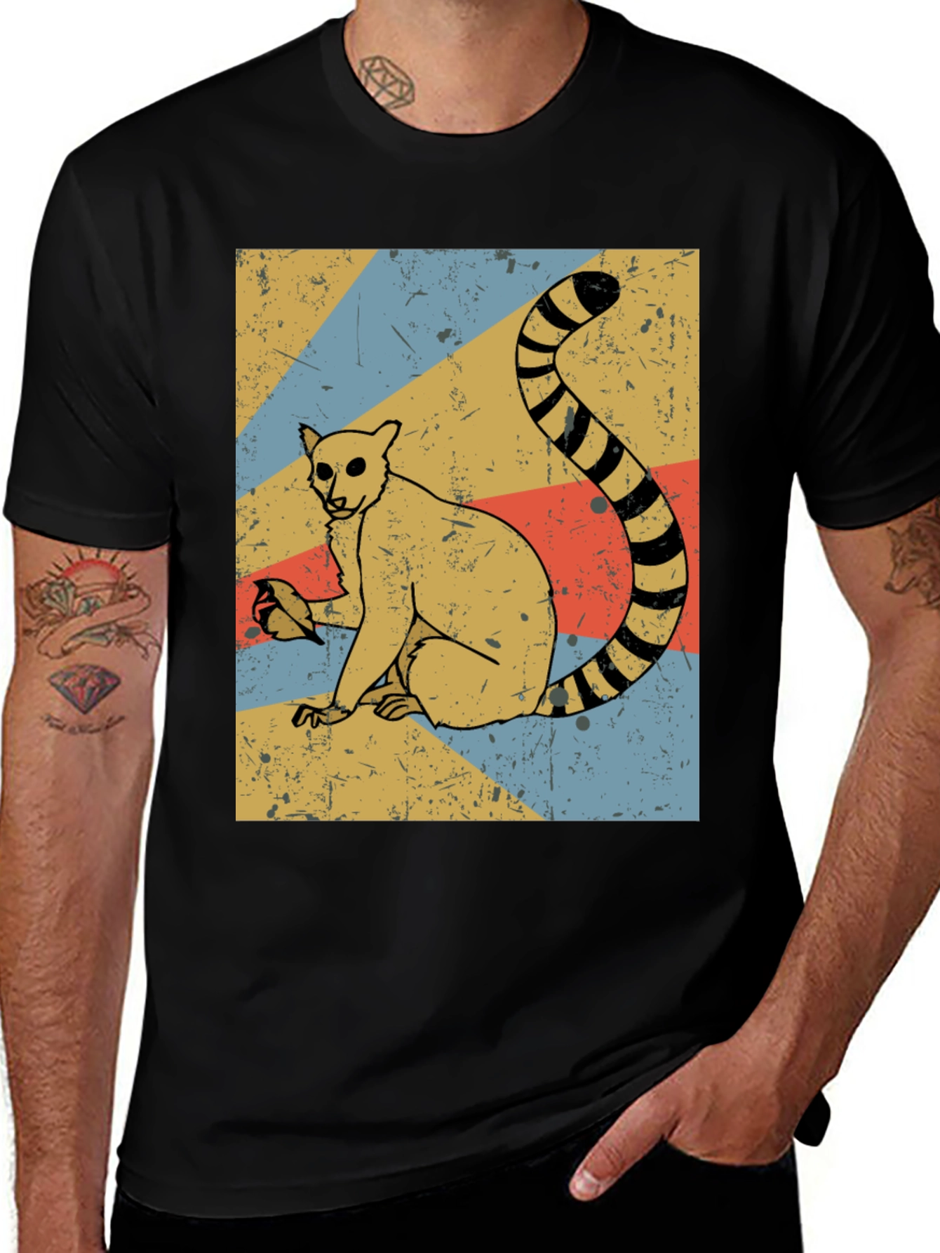 Variant 21 of Retro Lemur Graphic Tee - Black Cotton Blend