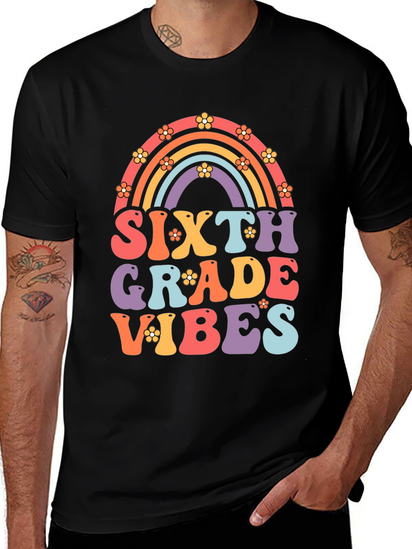 Variant 18 of Sixth Grade Vibes Retro Rainbow T-Shirt