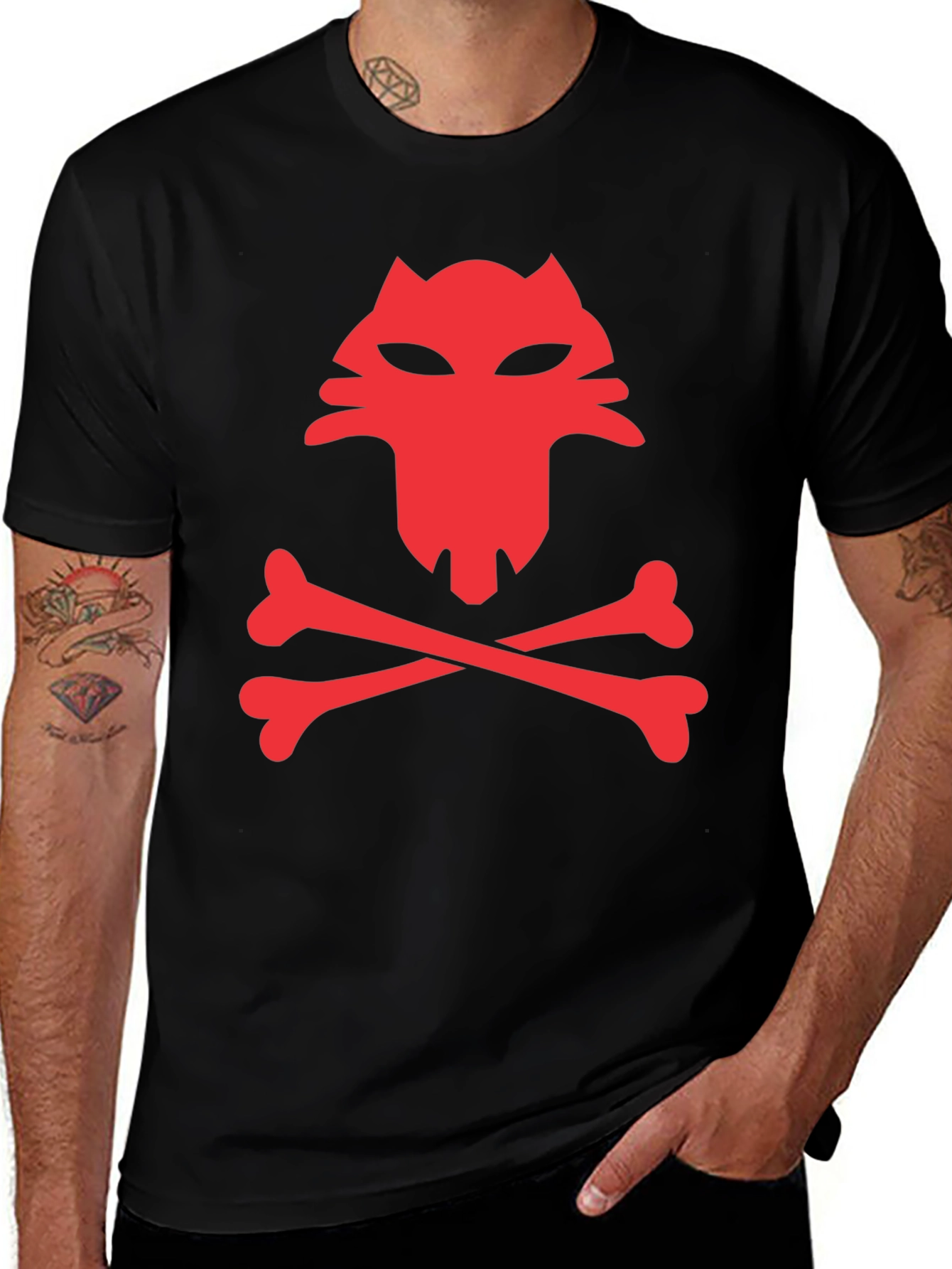 Variant 28 of Red Wolf Skull & Crossbones Black T-Shirt
