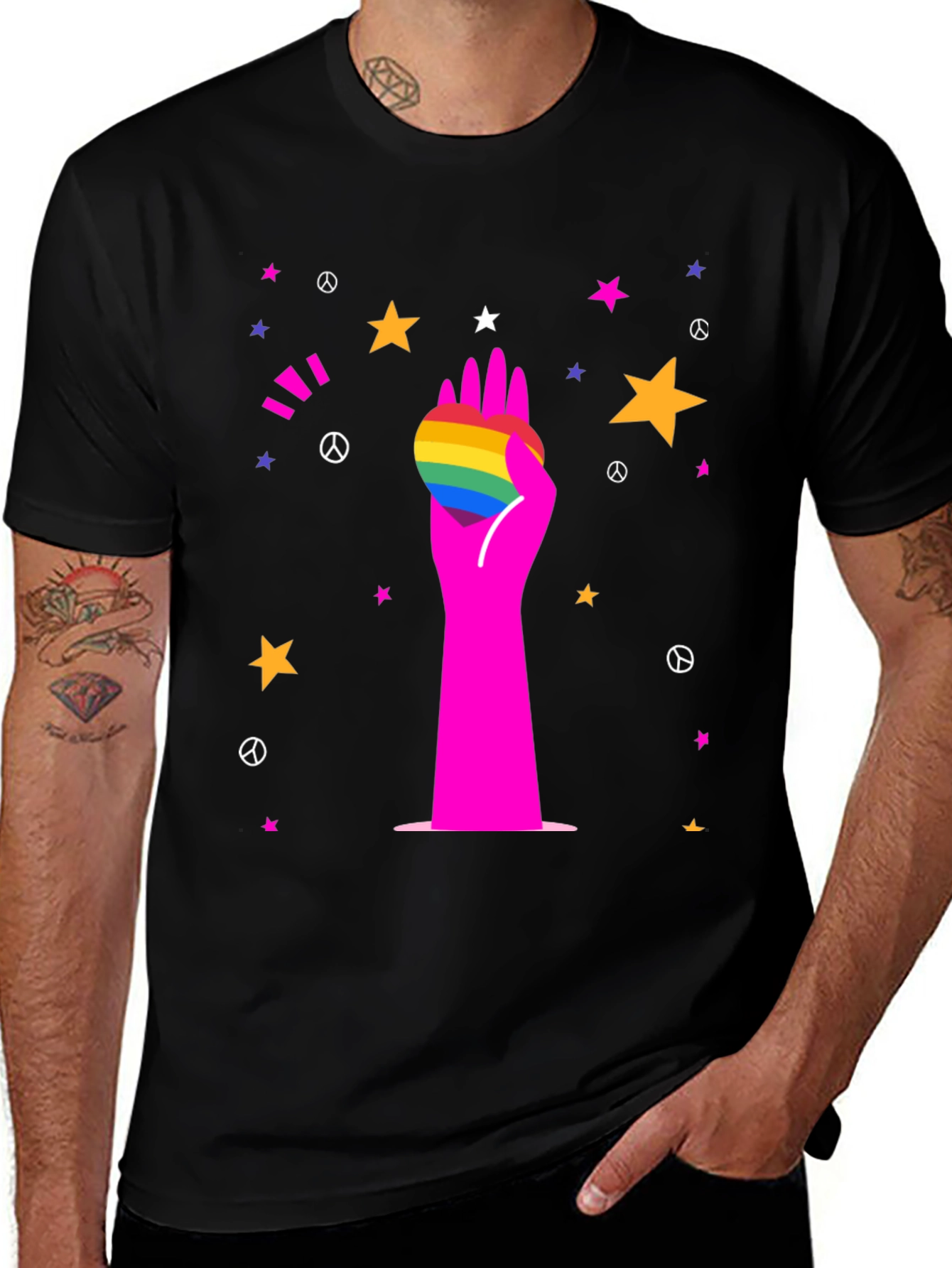 Variant 6 of Rainbow Heart Graphic Tee - Black