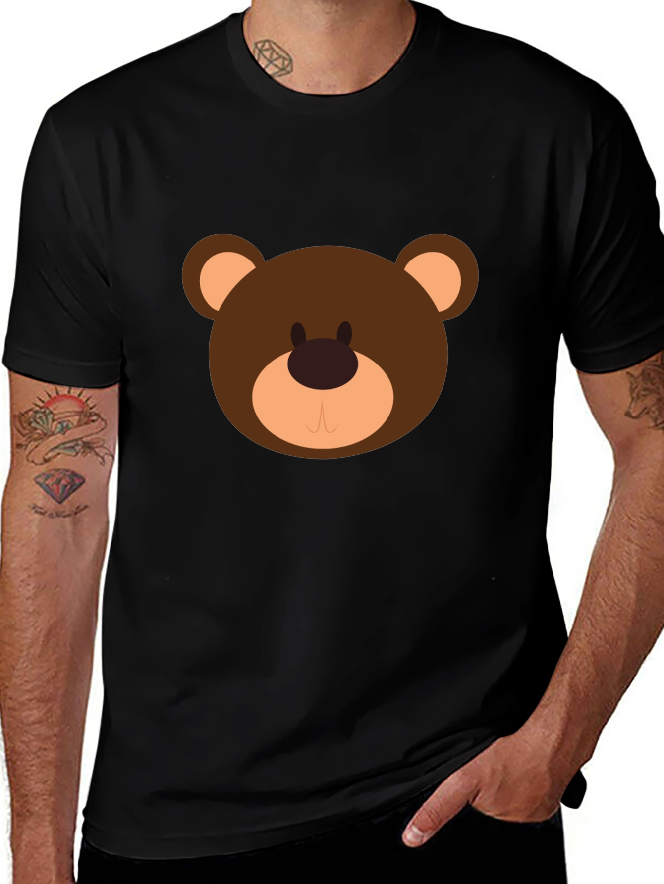 Variant 18 of Cute Cartoon Bear Graphic Black T-Shirt
