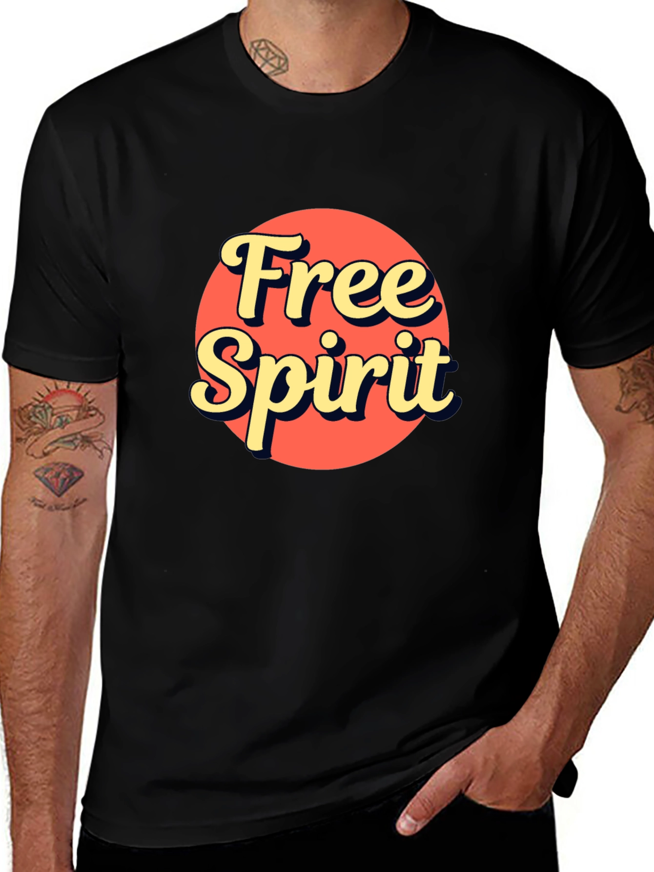 Variant 23 of Free Spirit Graphic Tee - Retro Style Black T-Shirt