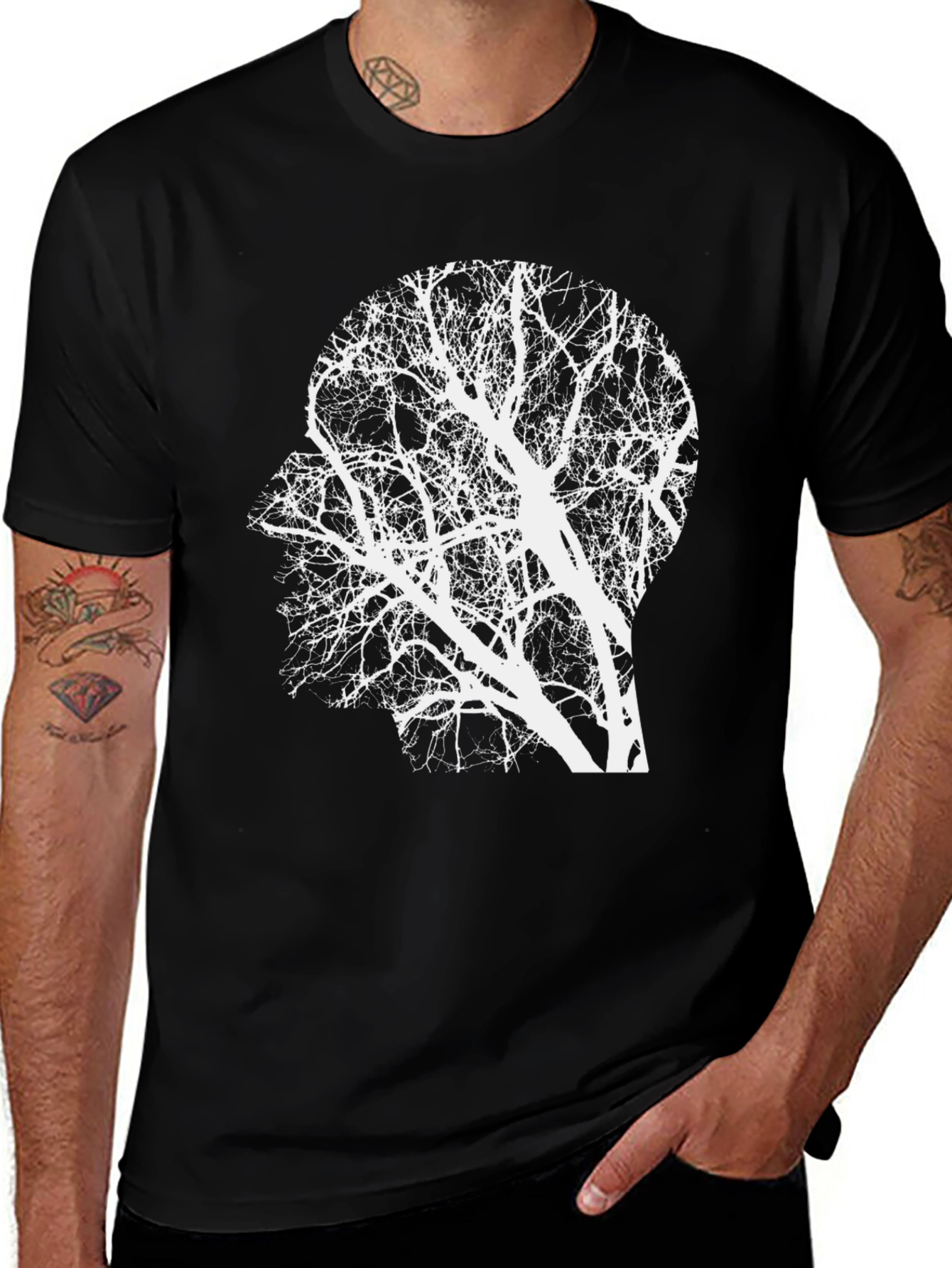 Abstract Tree Mind T-Shirt - Black Cotton Graphic Tee