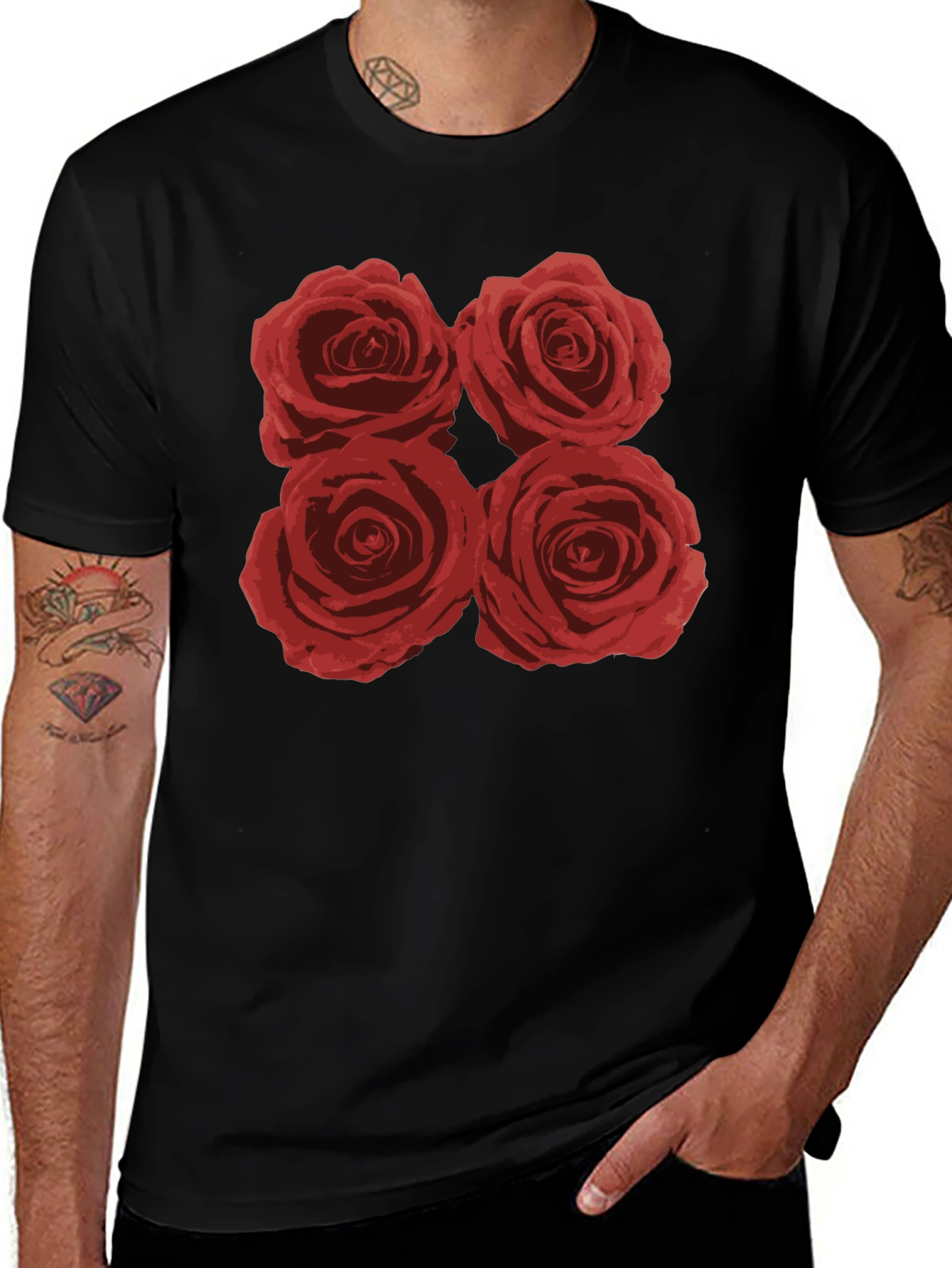 Variant 26 of Floral Rose T-Shirt - Classic Black Cotton Tee
