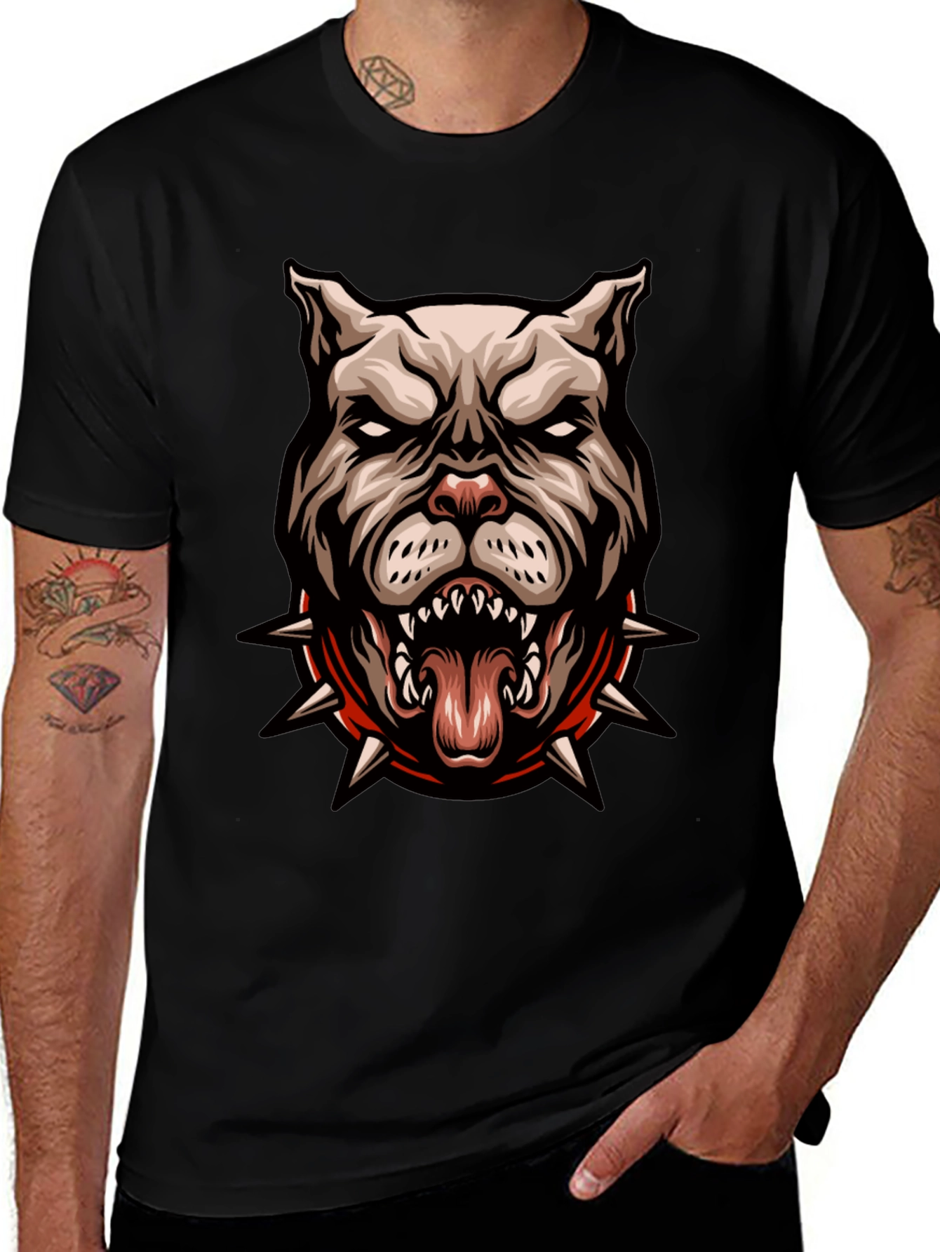 Variant 7 of Men's Black T-Shirt with Pitbull Graphic
