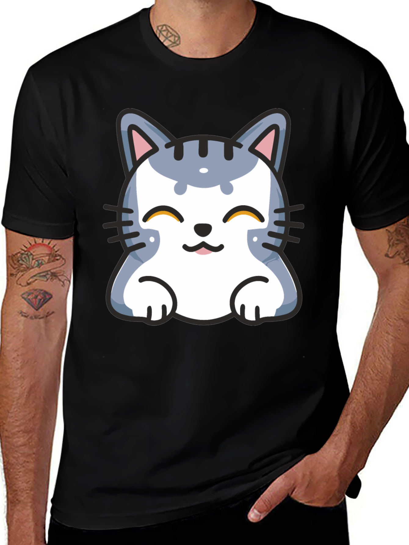 Variant 10 of Cute Cartoon Cat T-Shirt - Black