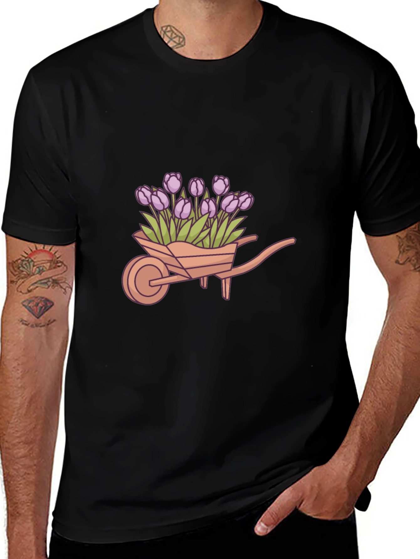 Variant 12 of Tulip Wheelbarrow Graphic Tee - Black