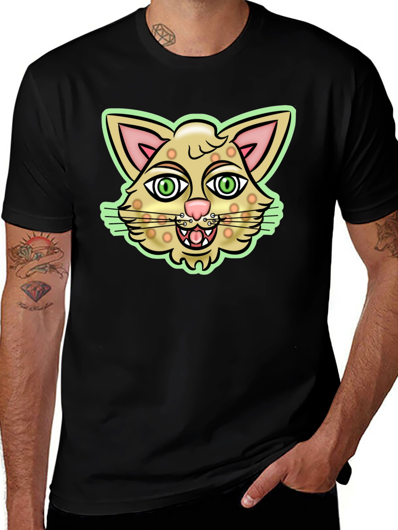 Variant 29 of Cartoon Cat Graphic Black T-Shirt
