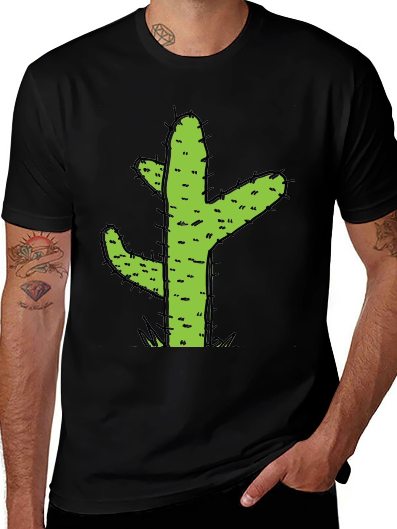 Variant 29 of Men's Cactus Graphic Tee - Black Cotton T-Shirt