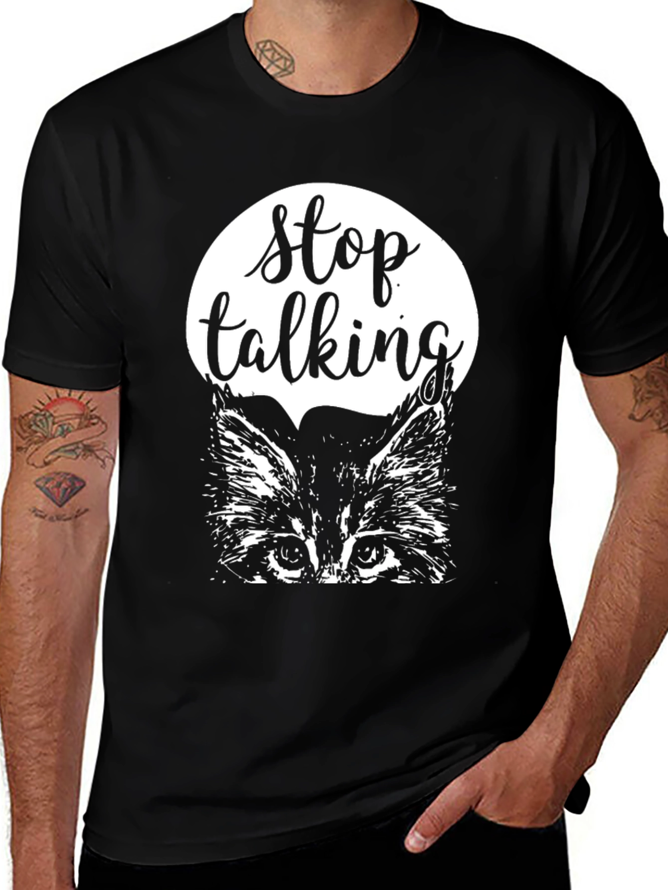 Variant 29 of Stop Talking Cat Graphic Tee - Black Cotton