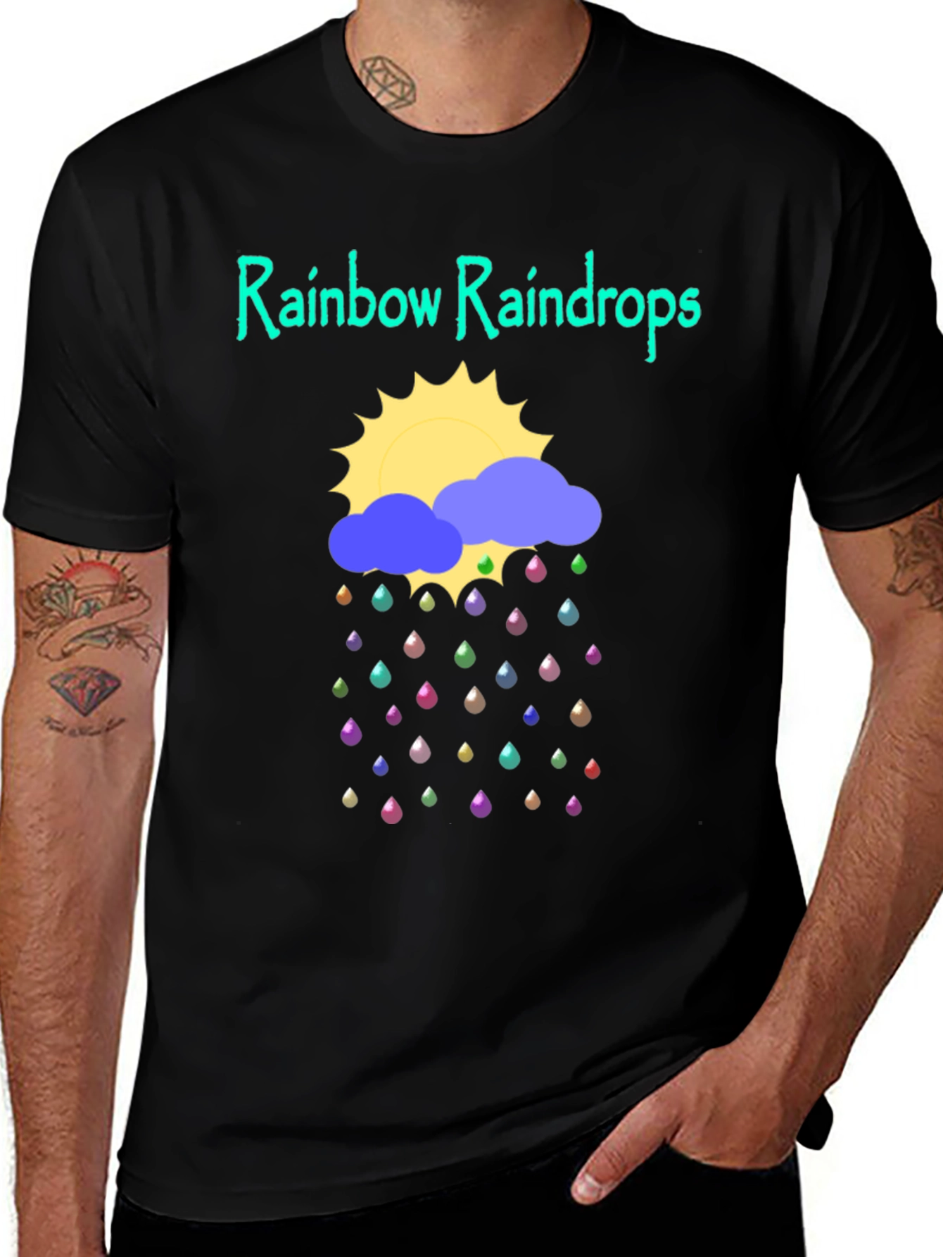 Variant 28 of Rainbow Raindrops Graphic T-Shirt - Fun Weather Design