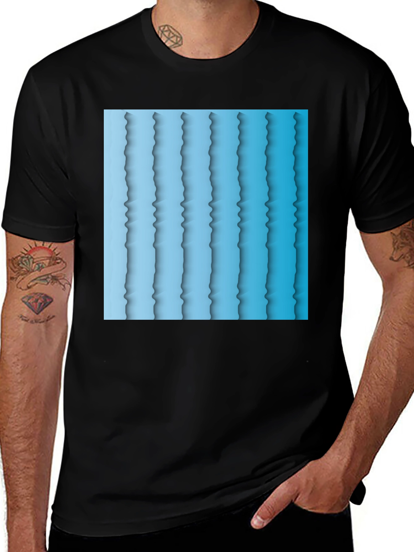 Abstract Blue Stripe Graphic T-Shirt