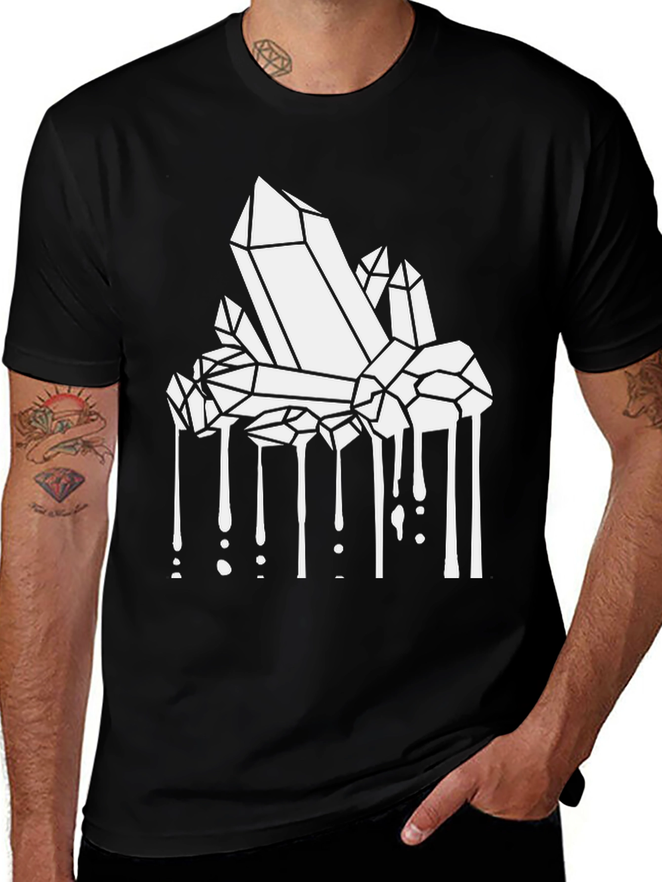 Variant 28 of Crystals Dripping Graphic Tee - Black Cotton Blend
