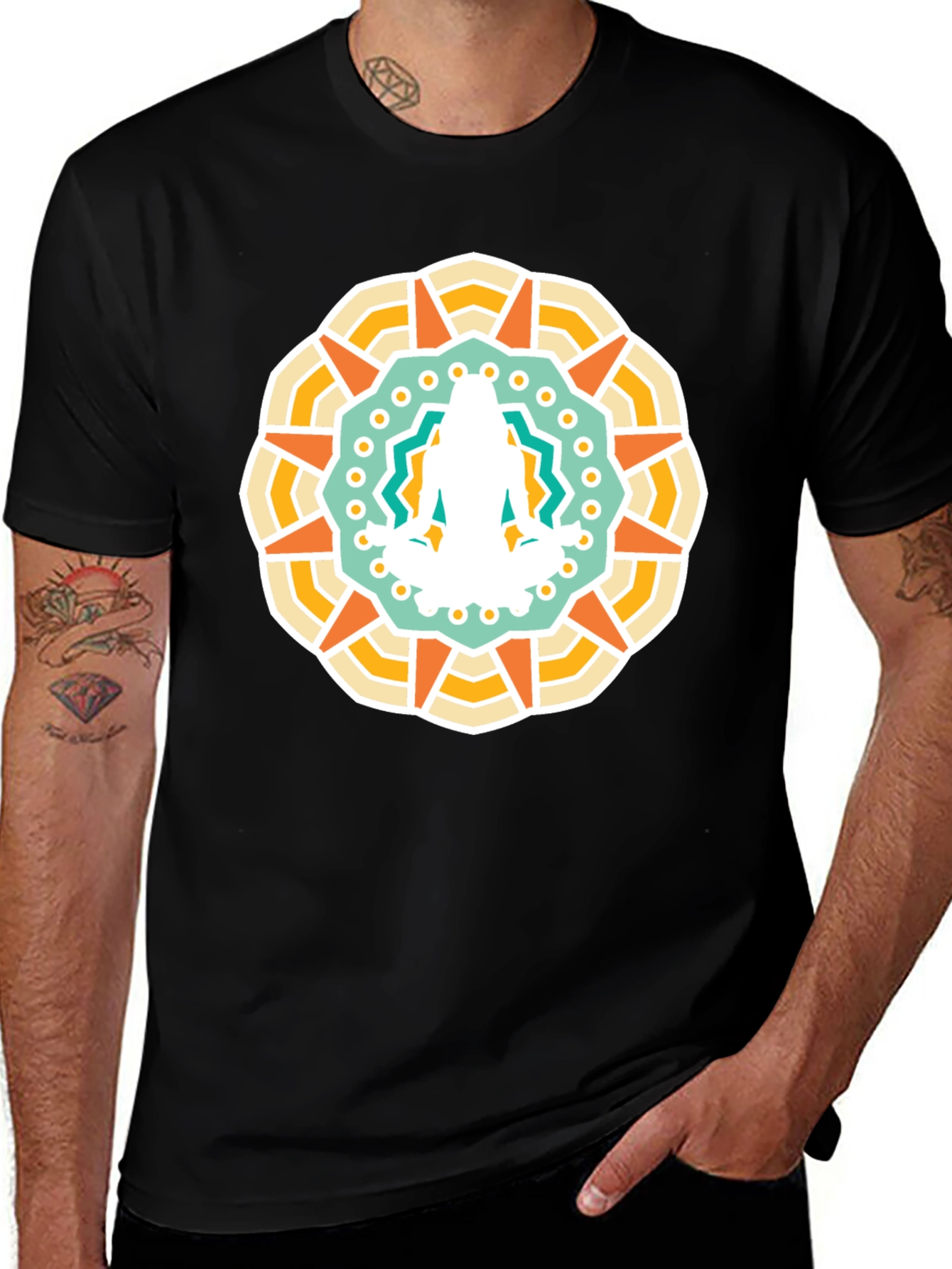 Variant 8 of Mandala Yoga Meditation Graphic Black T-Shirt