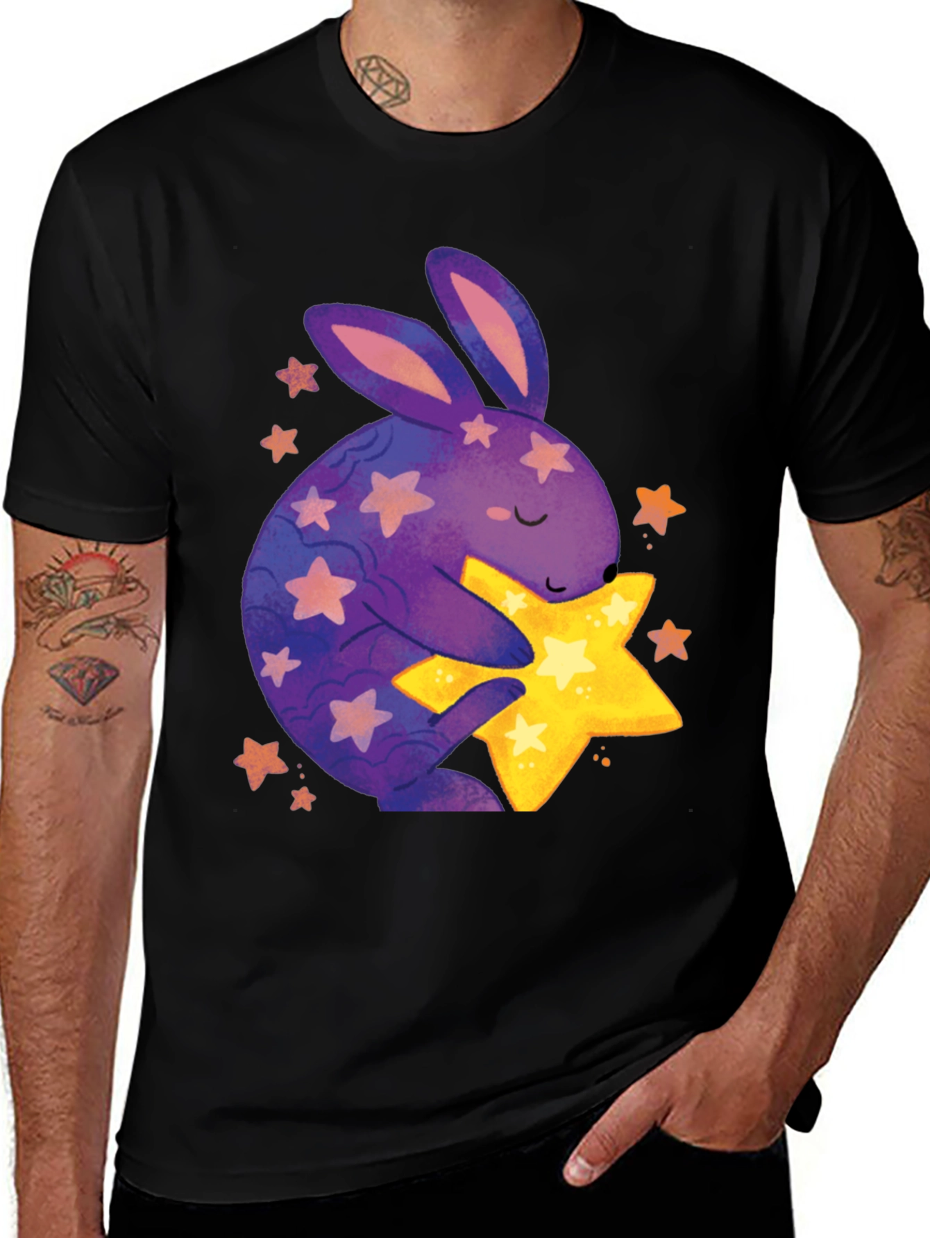 Variant 23 of Cute Bunny Hugging Star Graphic Tee