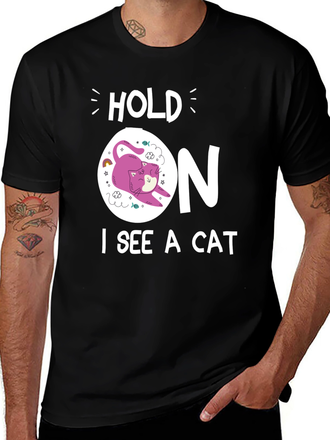 Variant 30 of Hold On, I See a Cat T-Shirt - Funny Cat Lover Tee