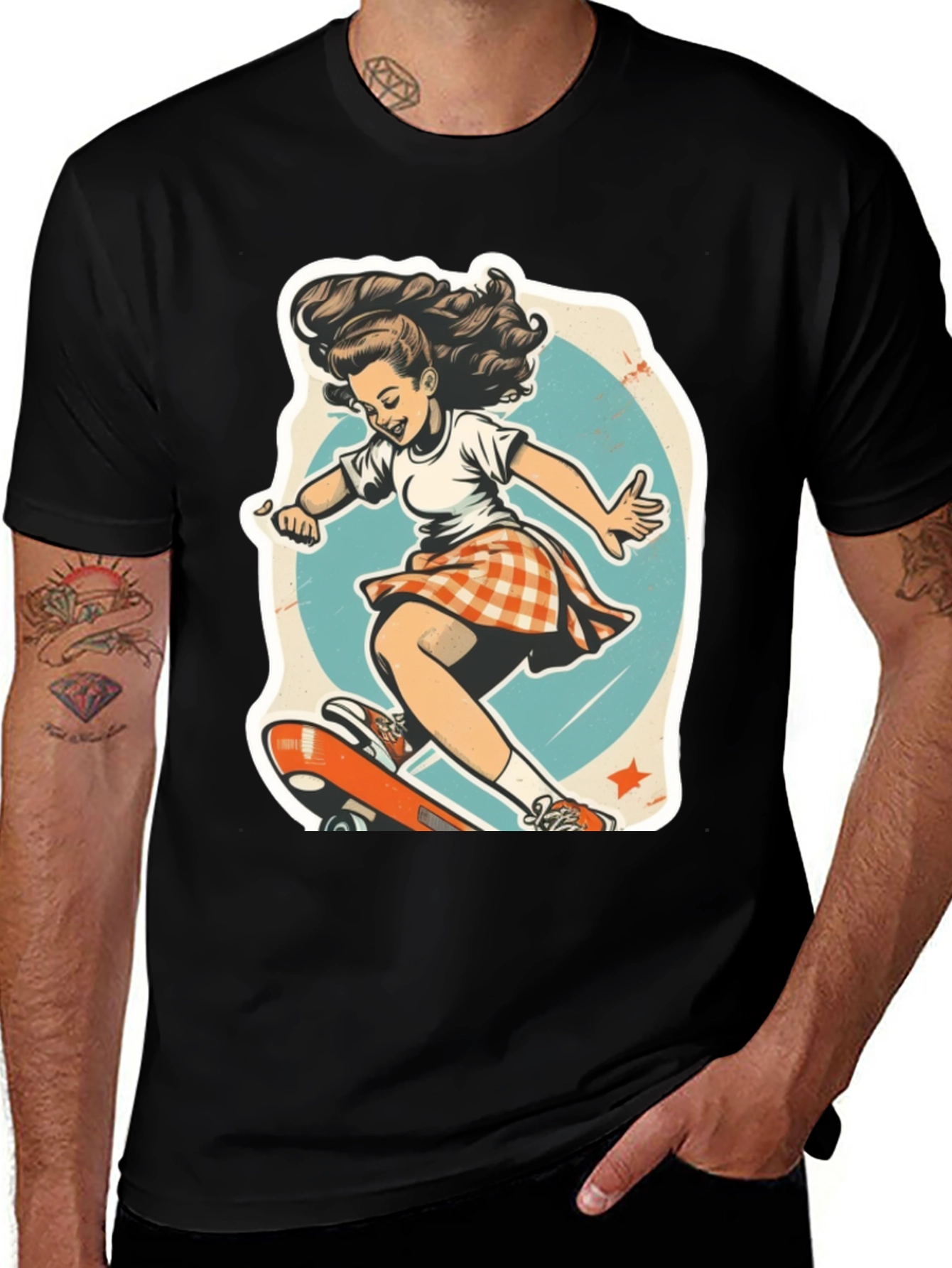 Retro Skater Girl Graphic T-Shirt - Black Unisex Tee