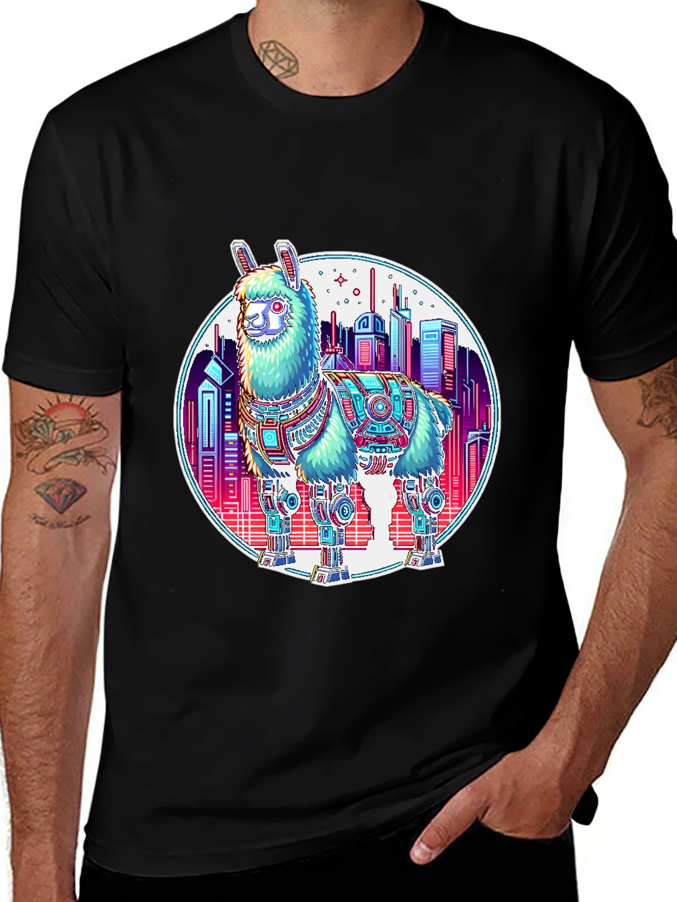 Variant 29 of Cyberpunk Llama T-Shirt - Futuristic Robot Alpaca Tee
