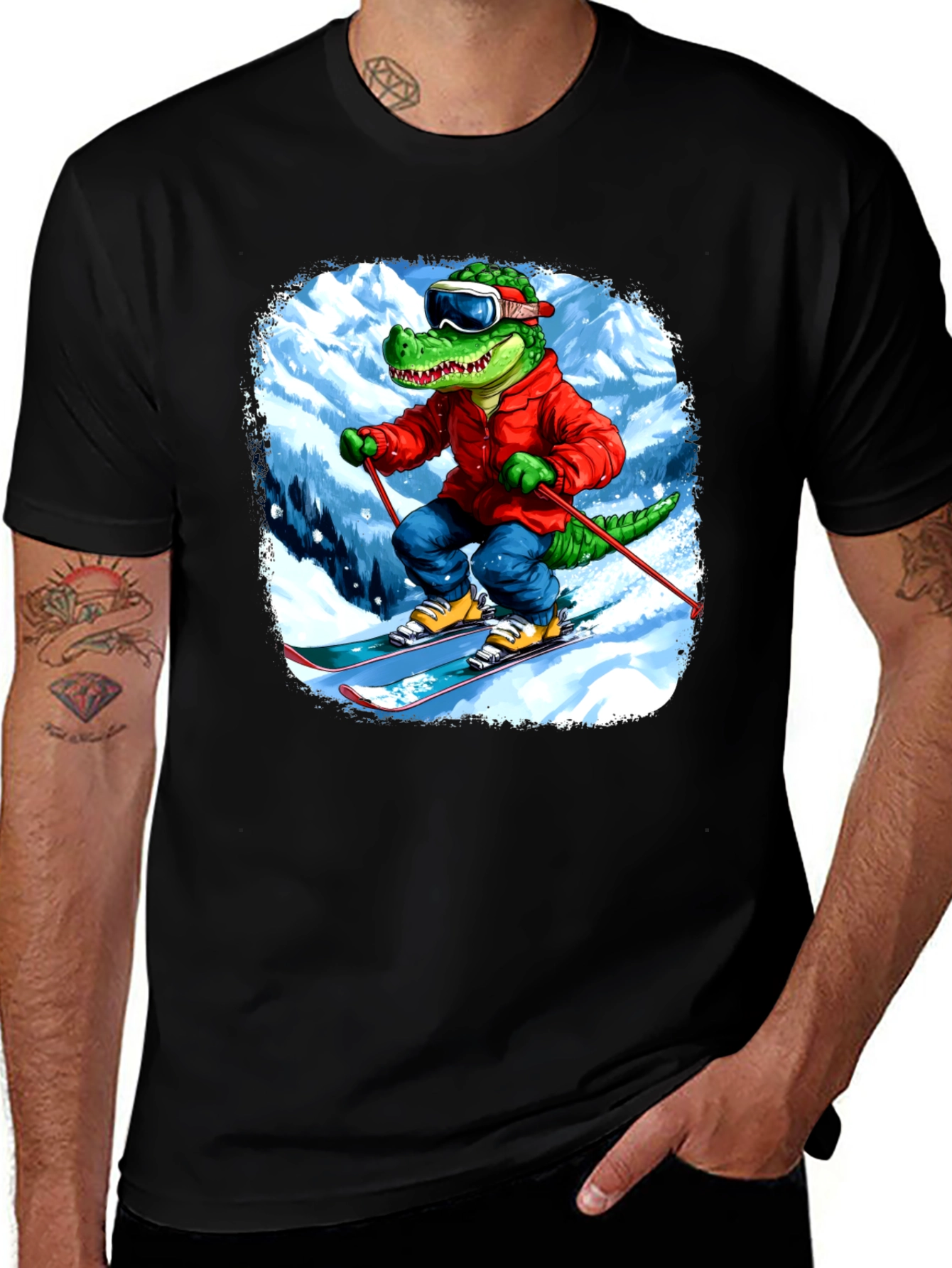 Variant 10 of Skiing Crocodile Graphic Tee