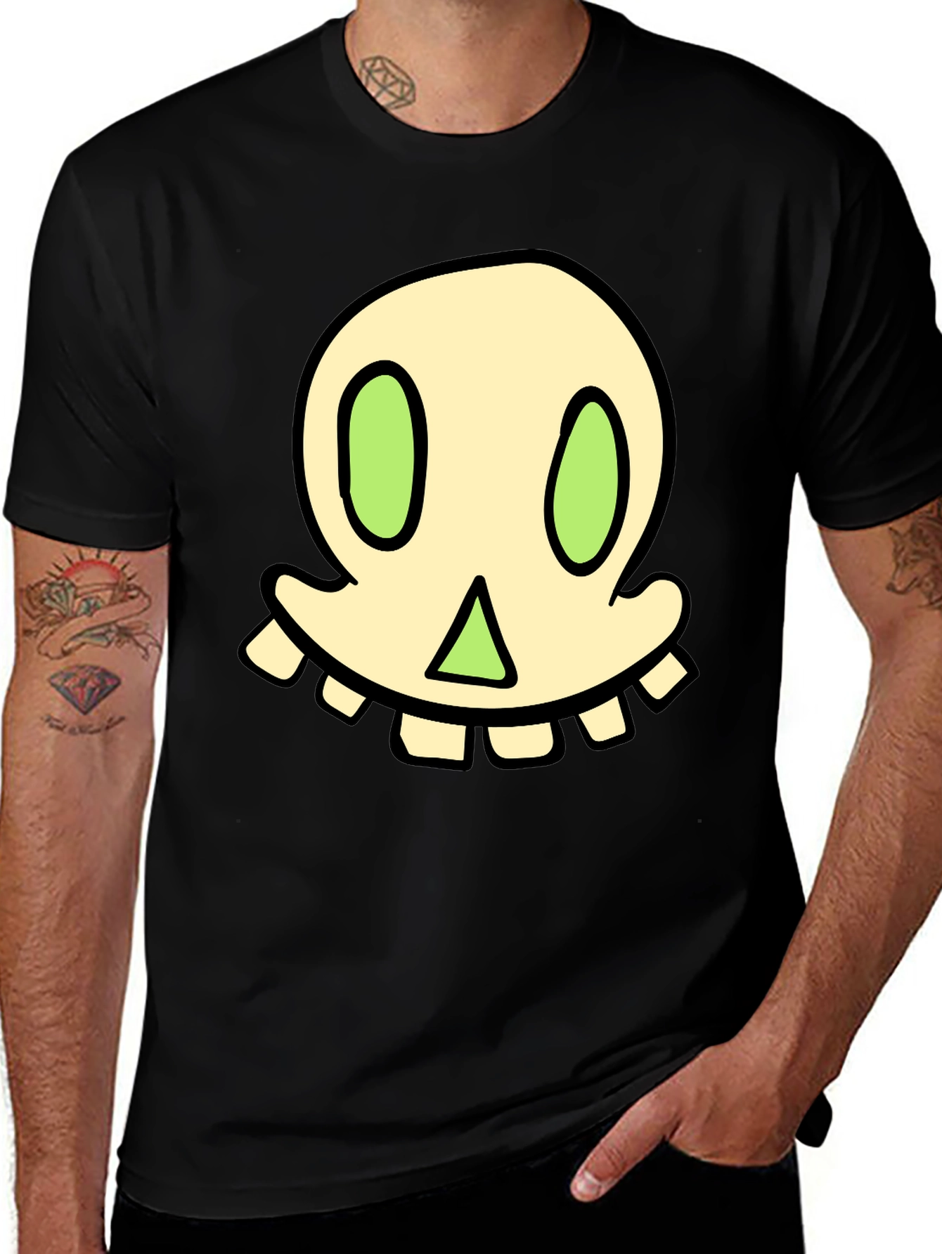 Variant 19 of Cartoon Skull Graphic Tee - Black Cotton Blend