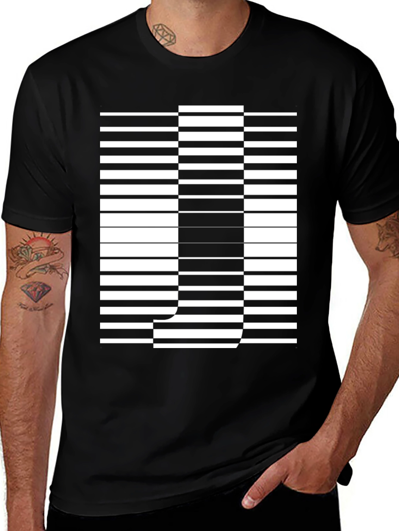 Optical Illusion Letter J Graphic Tee - Black