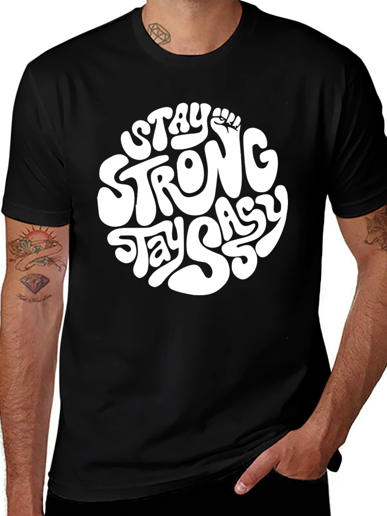 Variant 22 of Stay Strong Stay Easy Graphic Tee - Black