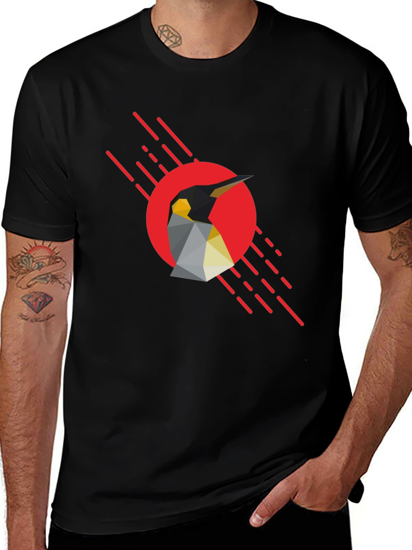 Geometric Penguin Graphic Black T-Shirt