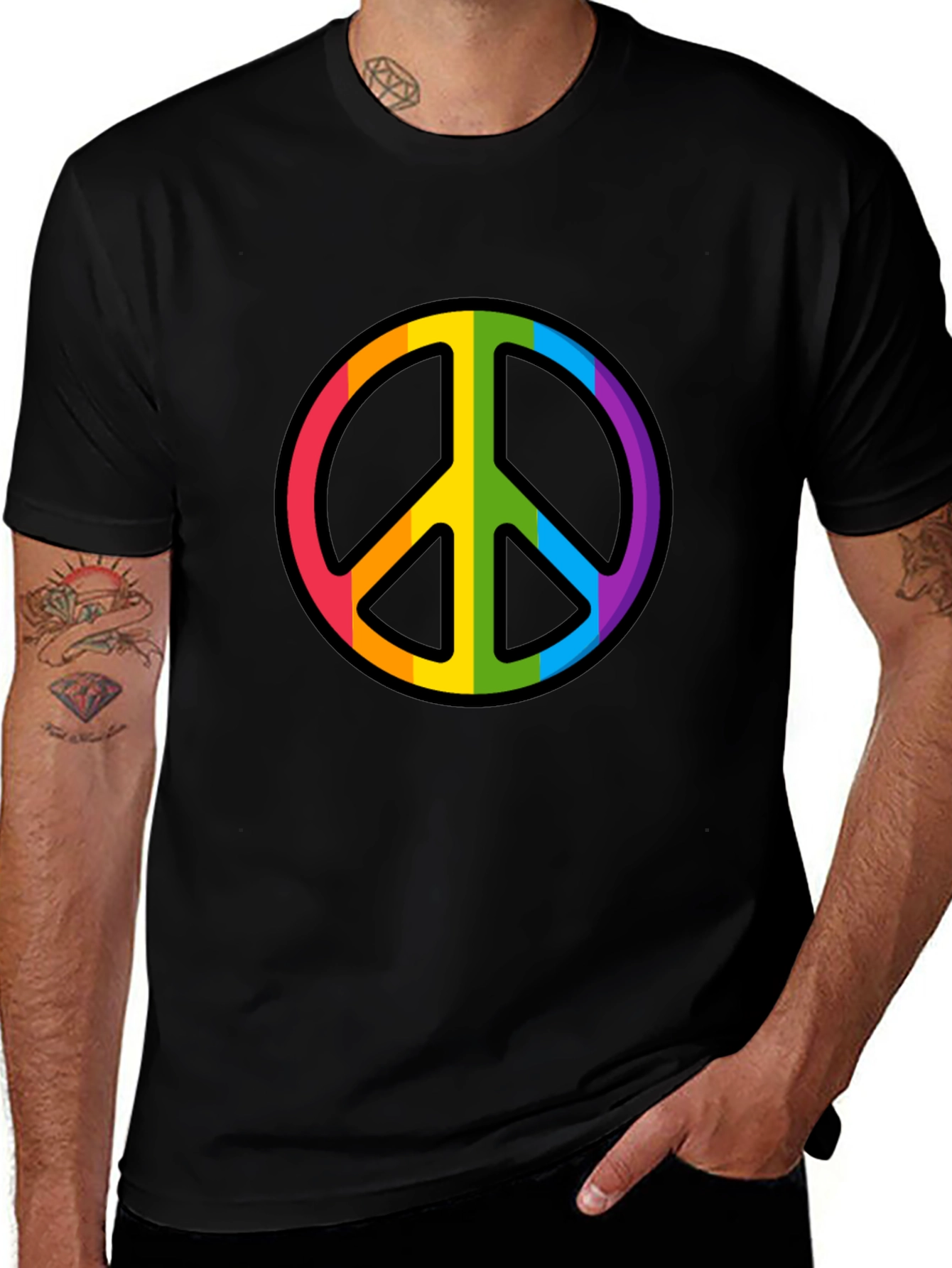 Variant 7 of Rainbow Peace Sign Black T-Shirt
