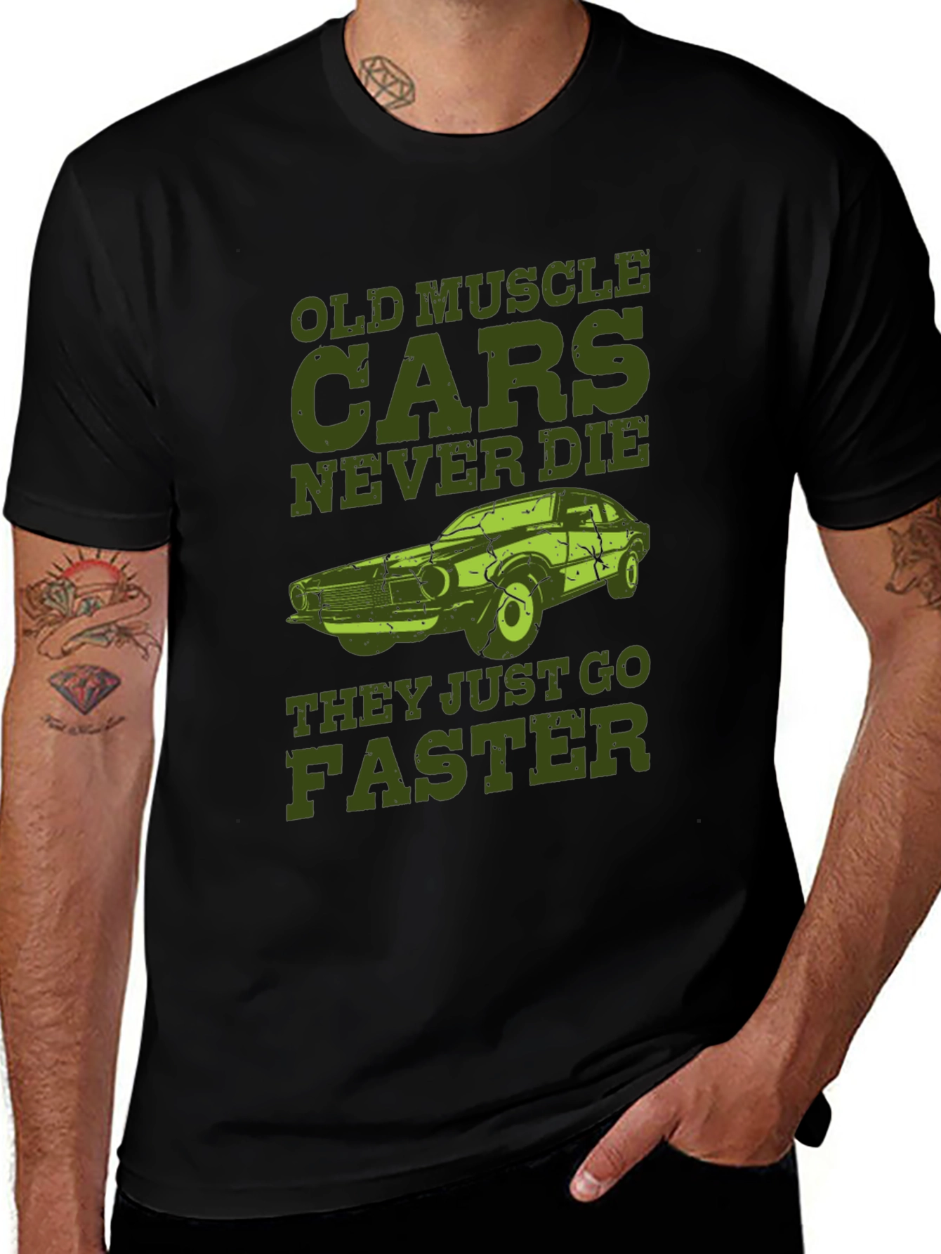 Black Old Muscle Cars Never Die Men's T-Shirt main image