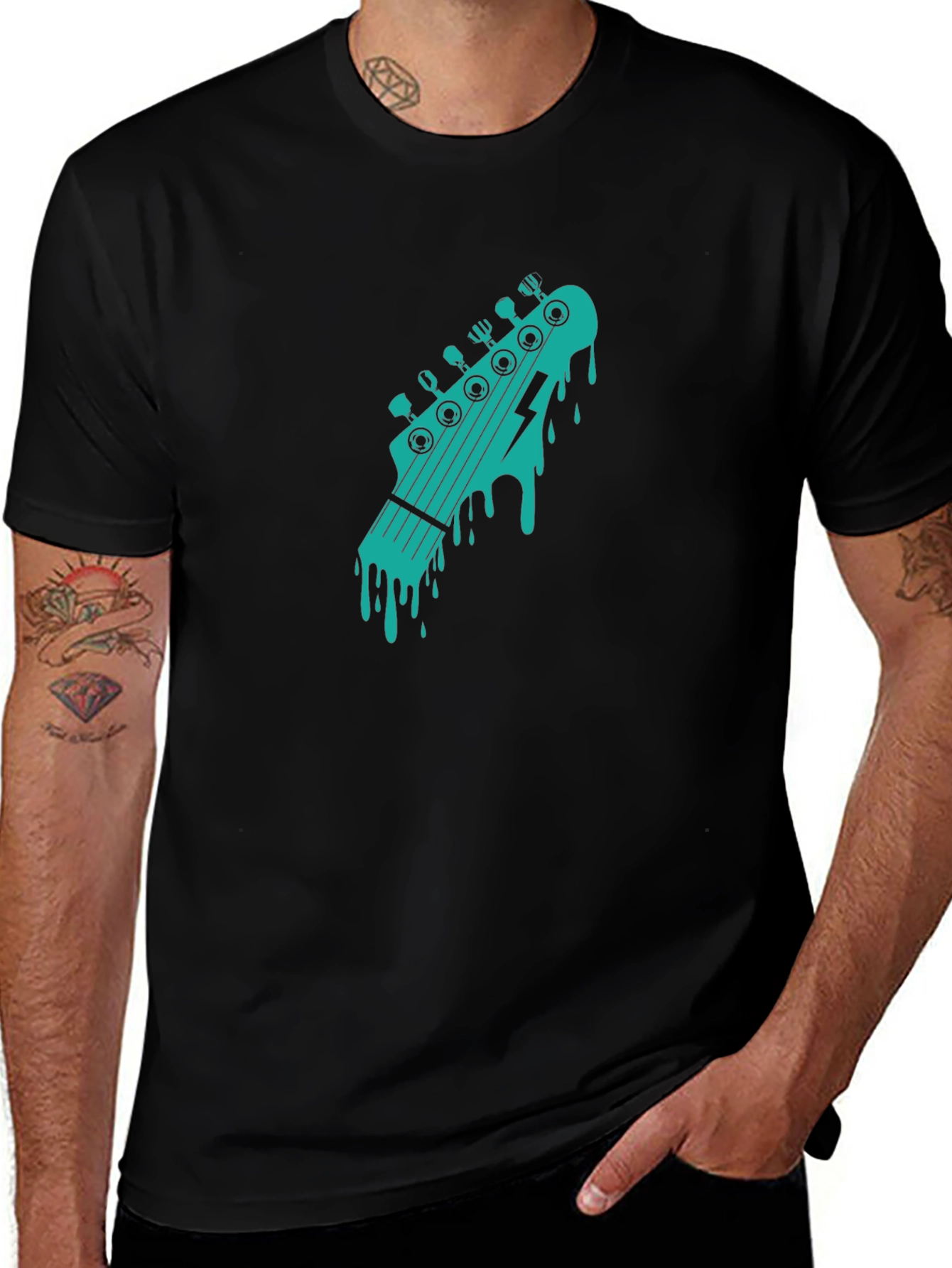 Variant 7 of Cool Black T-Shirt with Guitar Headstock Graphic