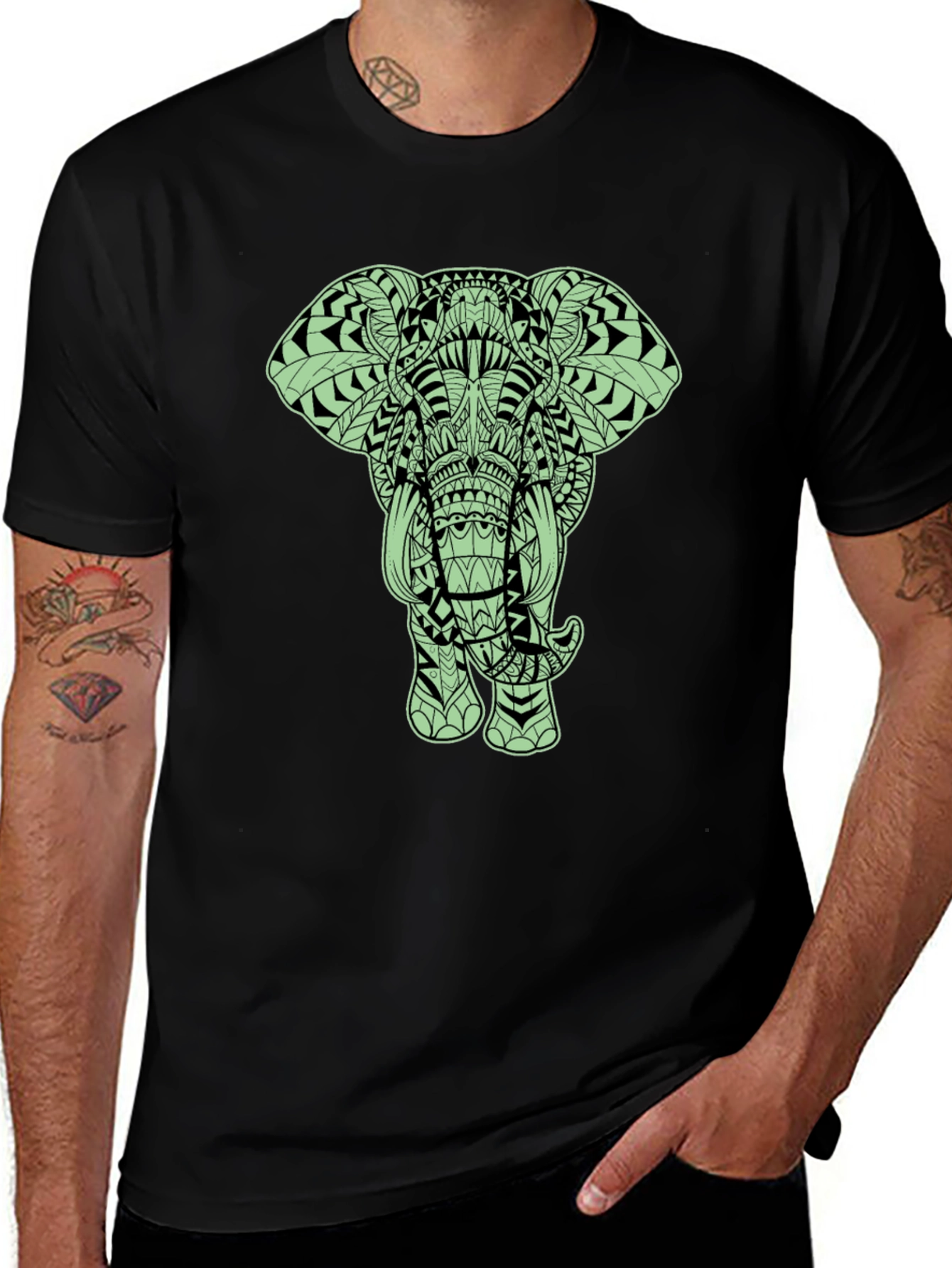 Variant 17 of Elephant Graphic Tee - Black Crew Neck