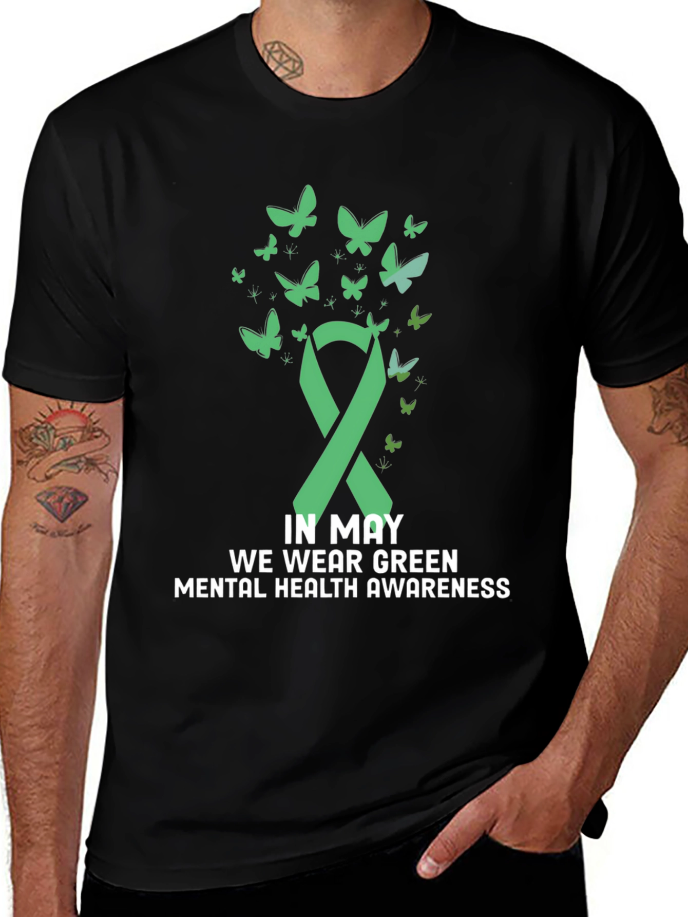 Mental Health Awareness Green Ribbon Butterfly Tee
