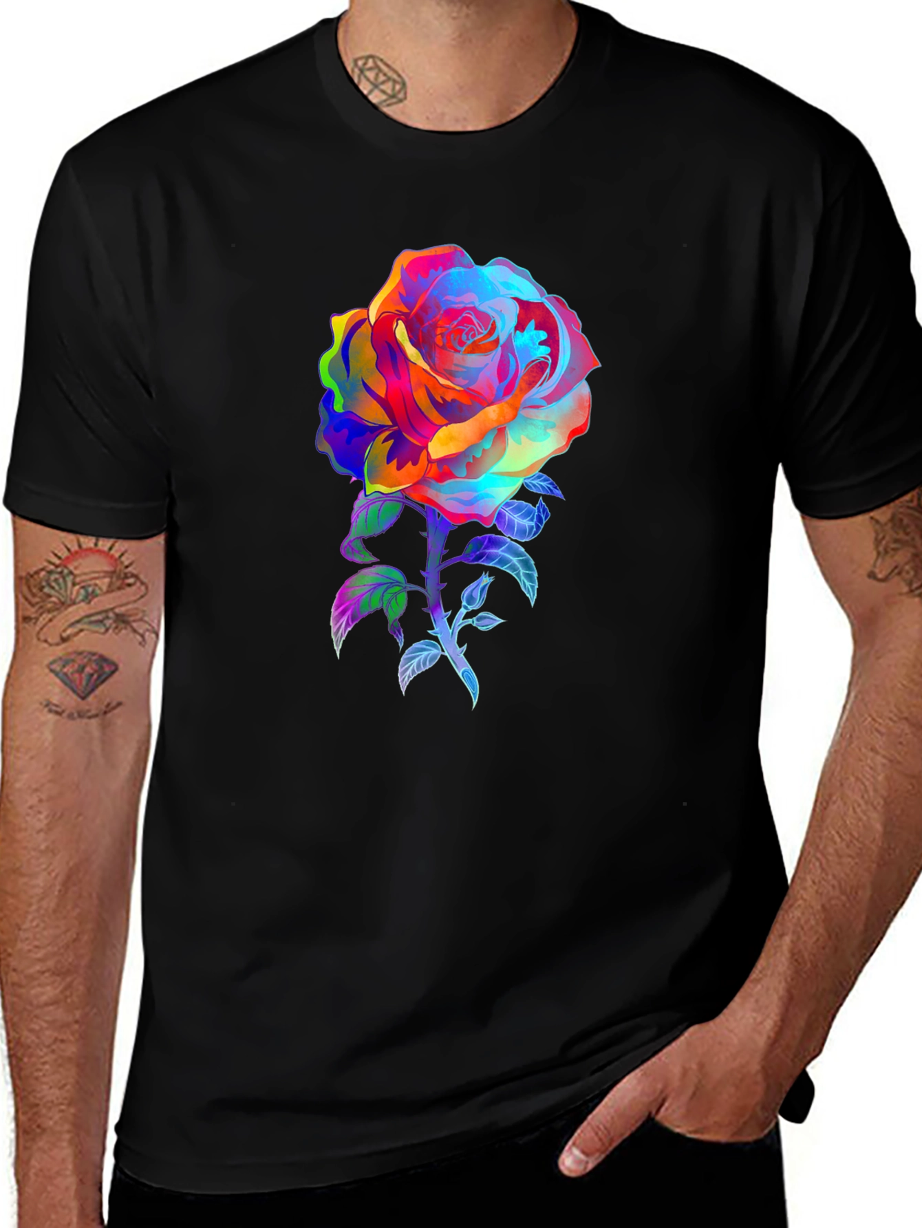Variant 24 of Rainbow Rose Graphic Tee - Vivid Floral Print