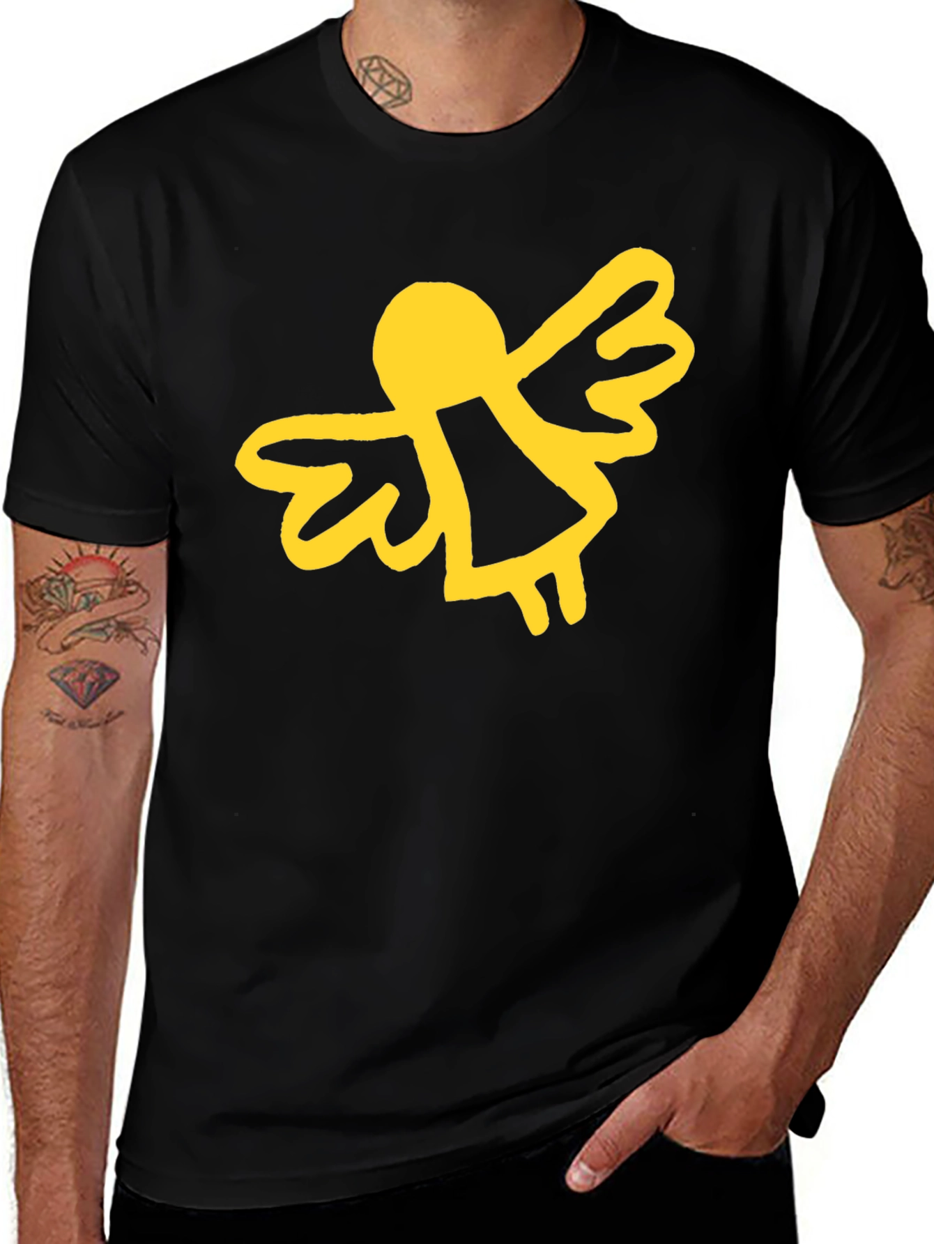 Variant 12 of Yellow Angel Graphic Black T-Shirt