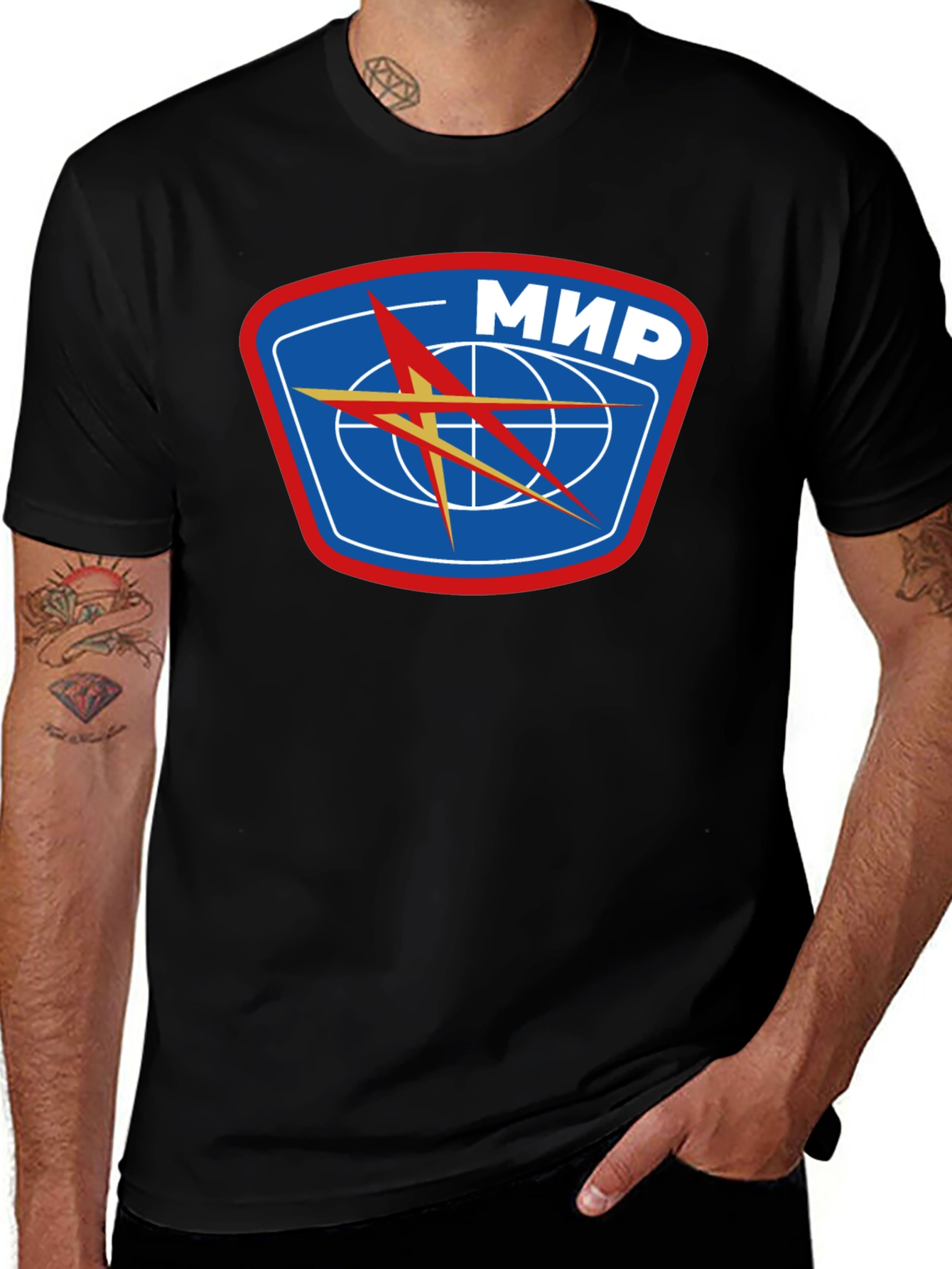 Variant 15 of Retro MIR Space Station Black T-Shirt