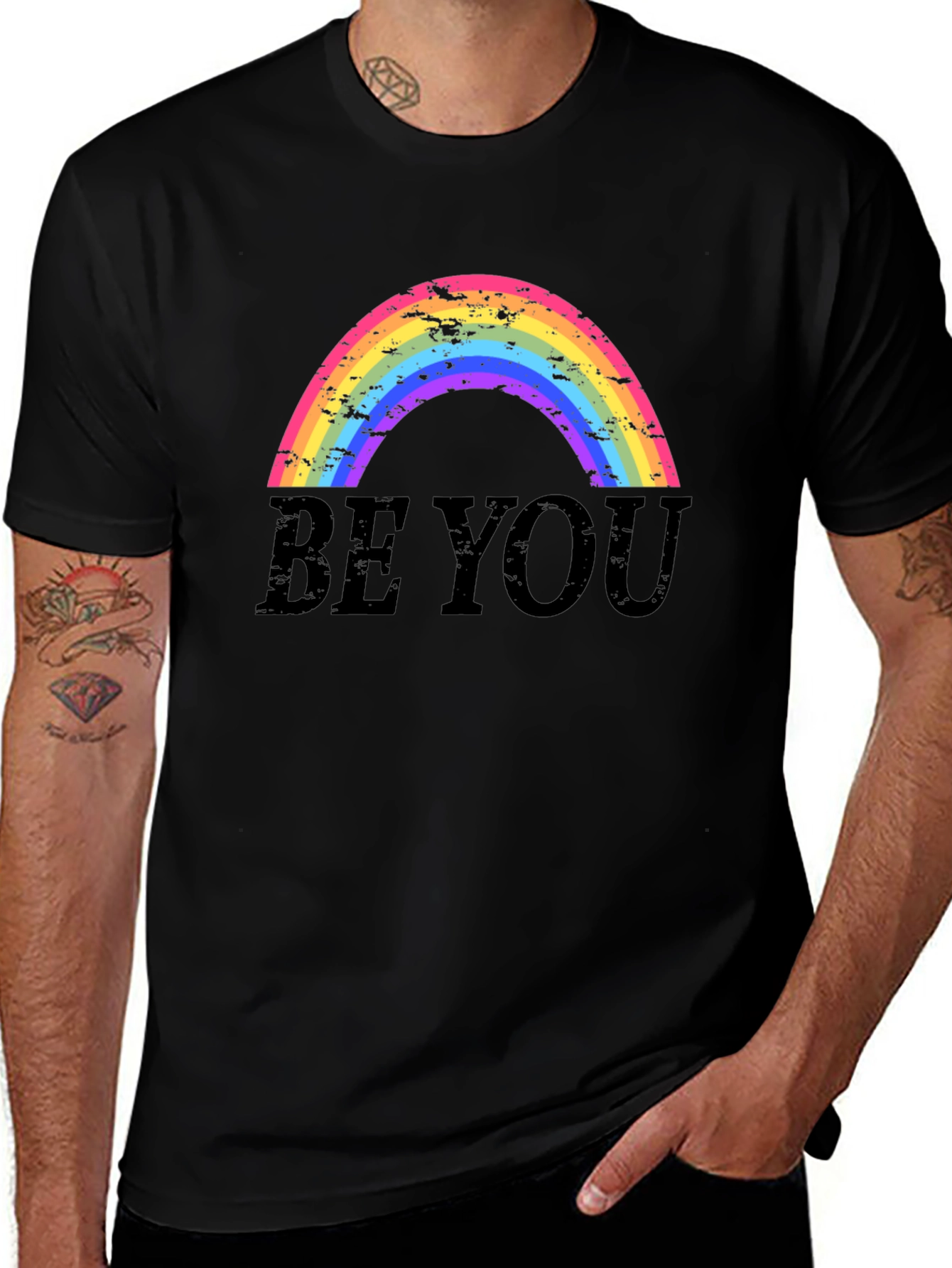Variant 2 of Be You Rainbow Tee - Black Cotton Comfort