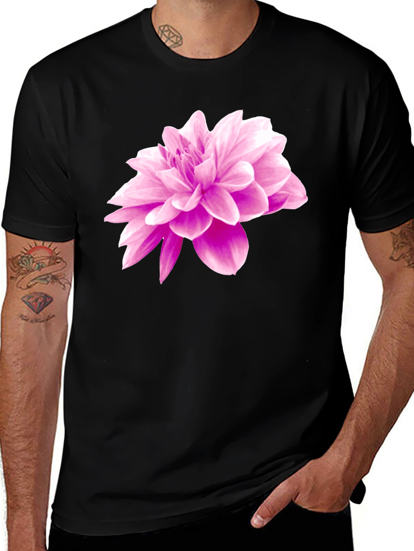 Variant 15 of Pink Dahlia Graphic T-Shirt - Black Casual Tee