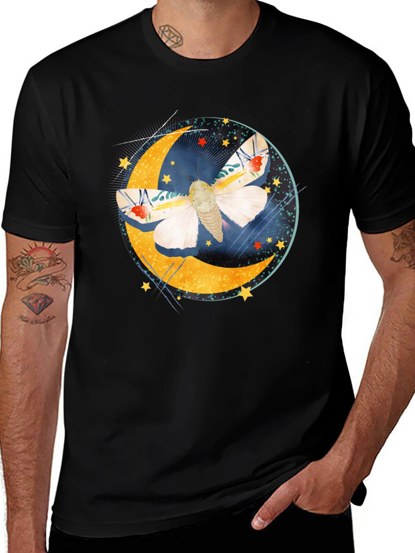 Variant 7 of Moth Moon Graphic Tee - Black Cotton T-Shirt