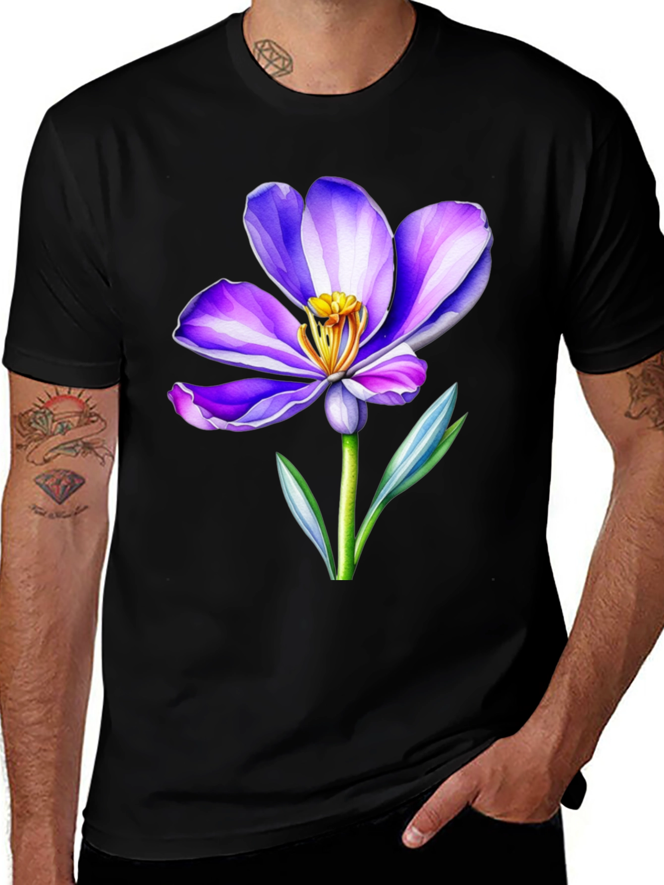Variant 6 of Floral Print Black T-Shirt