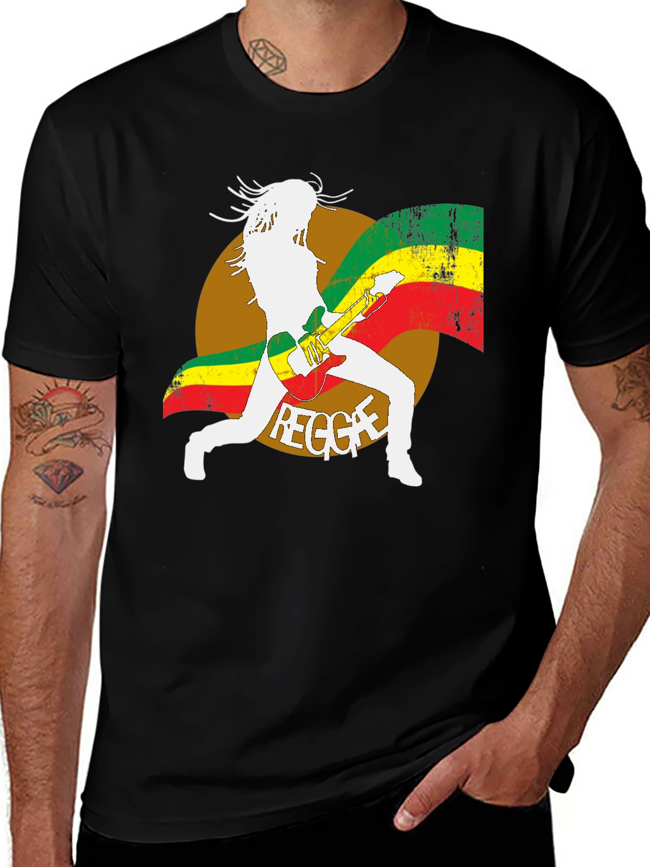 Variant 23 of Reggae Guitarist Graphic Tee - Black Cotton T-Shirt