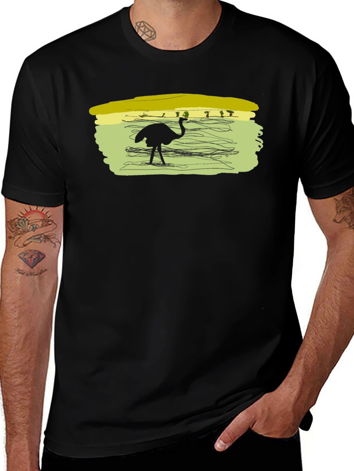 Variant 16 of Ostrich Graphic Tee - Black Cotton Casual Shirt