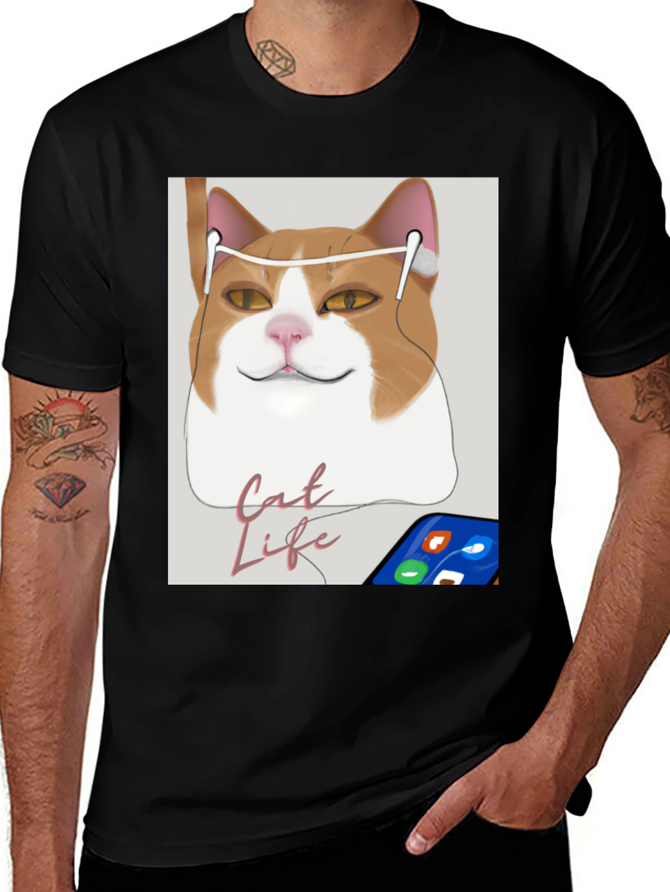 Variant 30 of Cat Life Tee: Cool Cat with Headphones T-Shirt