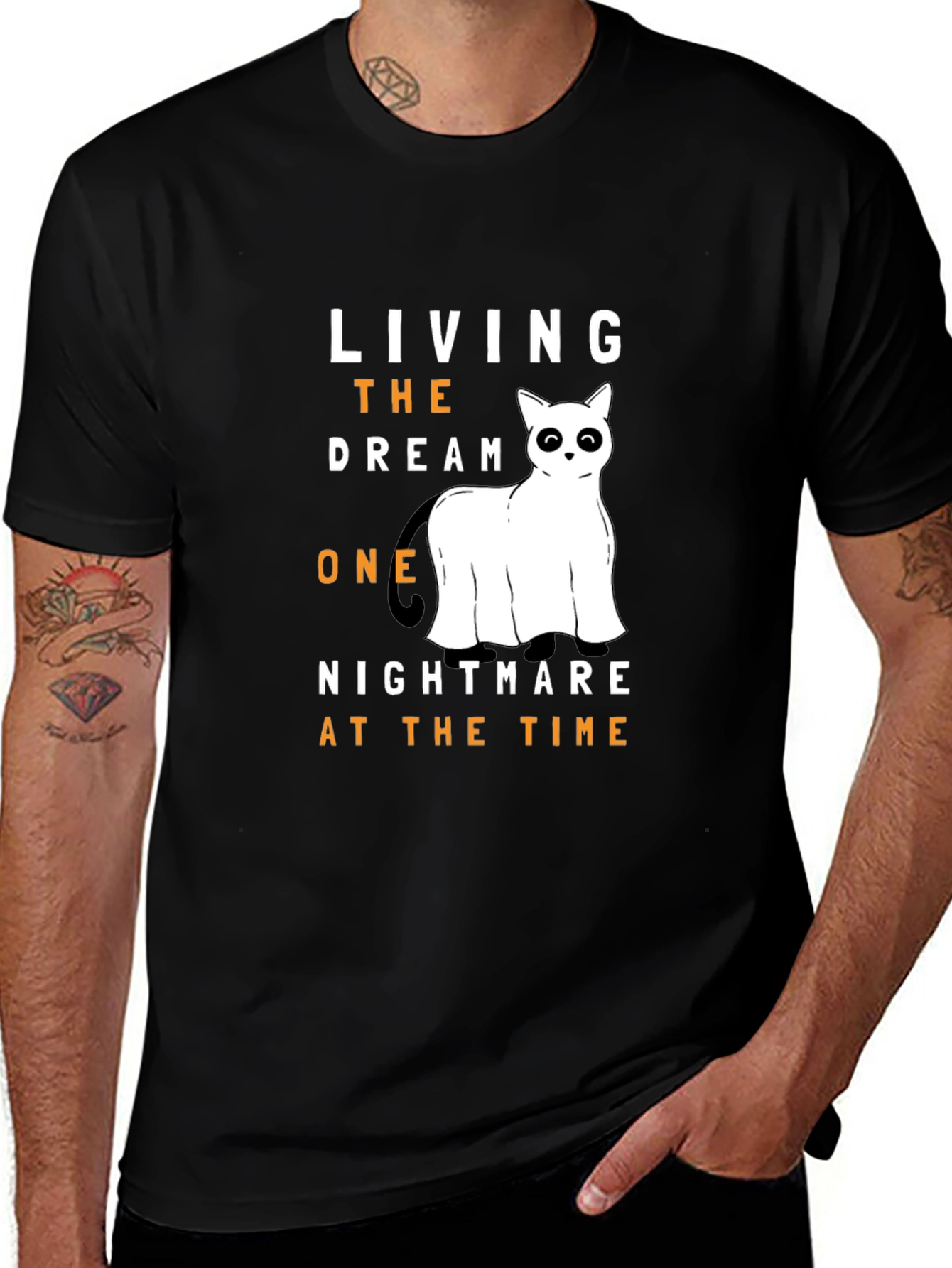 Variant 30 of Living the Dream Ghost Cat T-Shirt