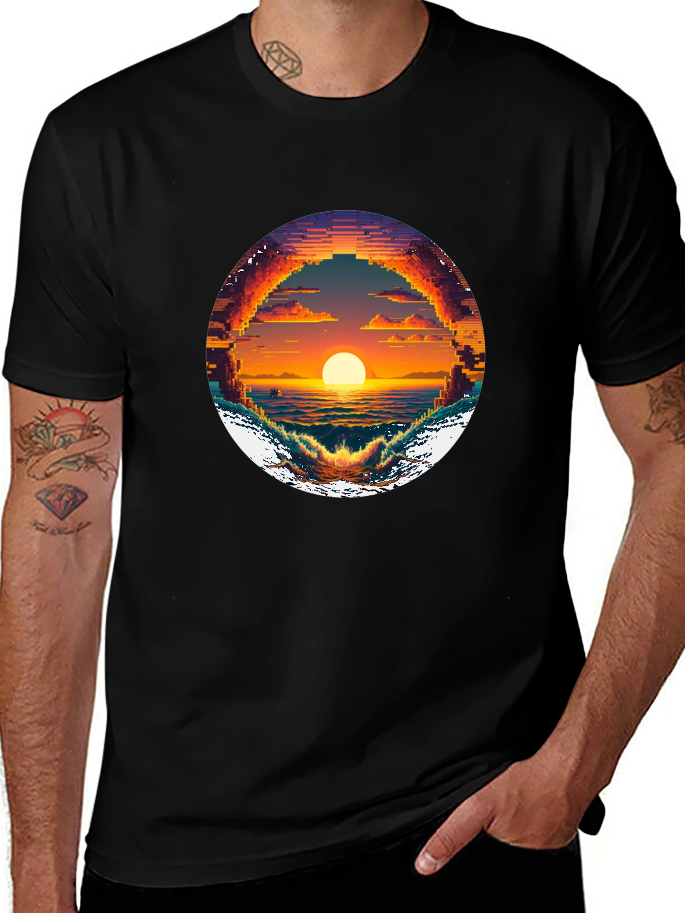 Variant 30 of Pixel Sunset Graphic Tee - Retro Style