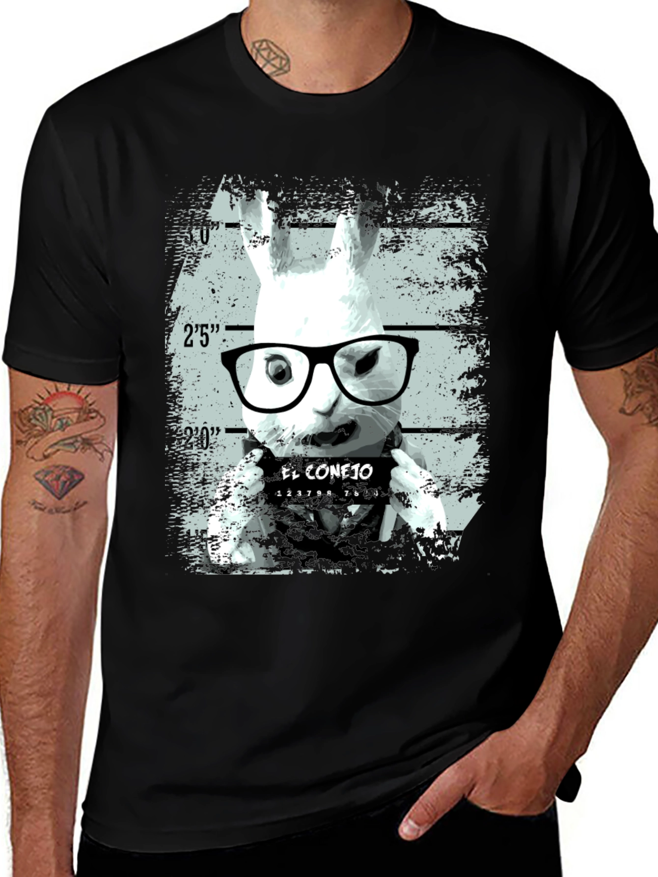 Black Funny Rabbit Mugshot Graphic Tee - Black main image