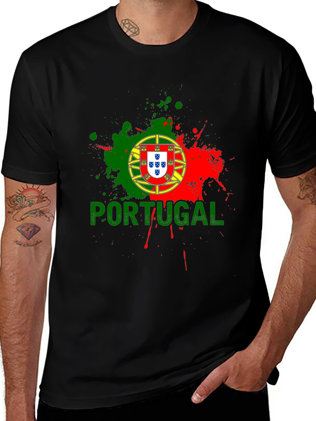 Portugal Flag Graphic T-Shirt - Black Crew Neck Tee
