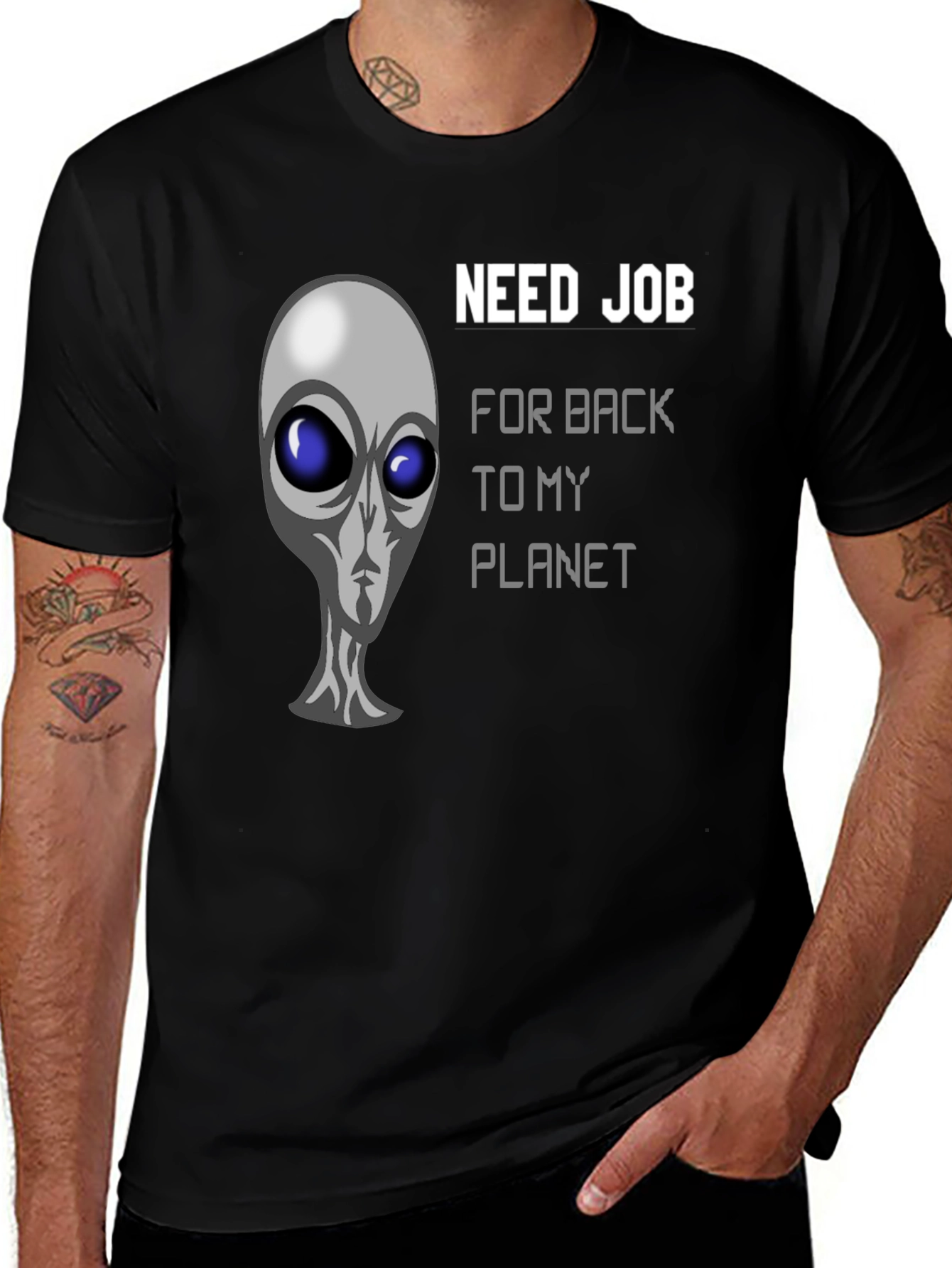 Variant 22 of Need Job Alien Graphic Black T-Shirt